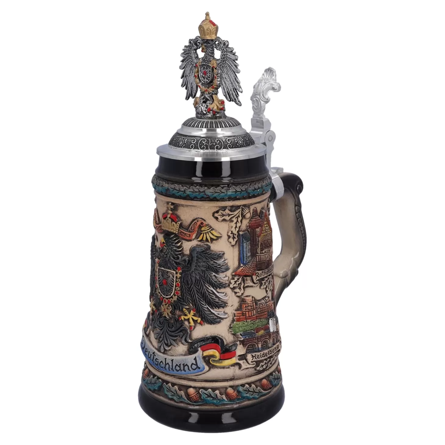 * Beer Steins>Beer Stein With Tin Eagle "Germany", Colored-Brown, 0.5L