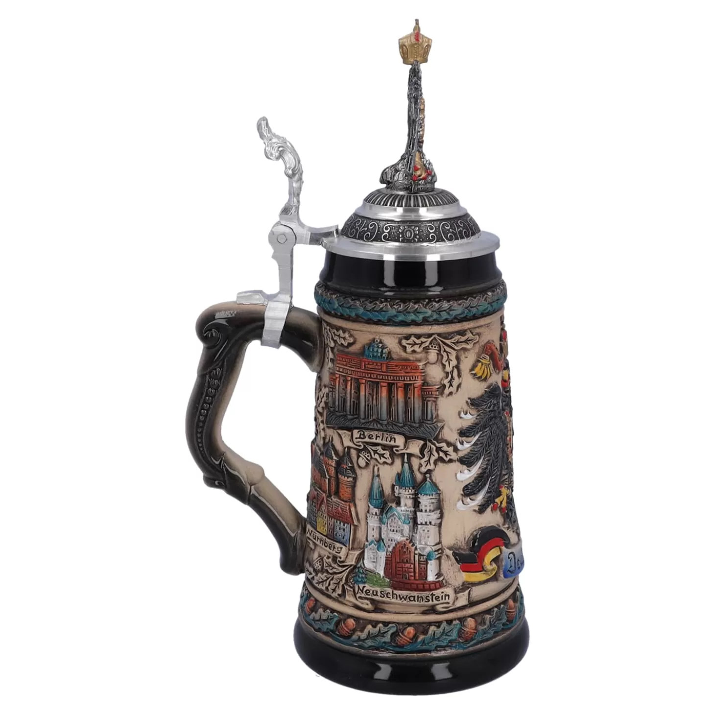 * Beer Steins>Beer Stein With Tin Eagle "Germany", Colored-Brown, 0.5L