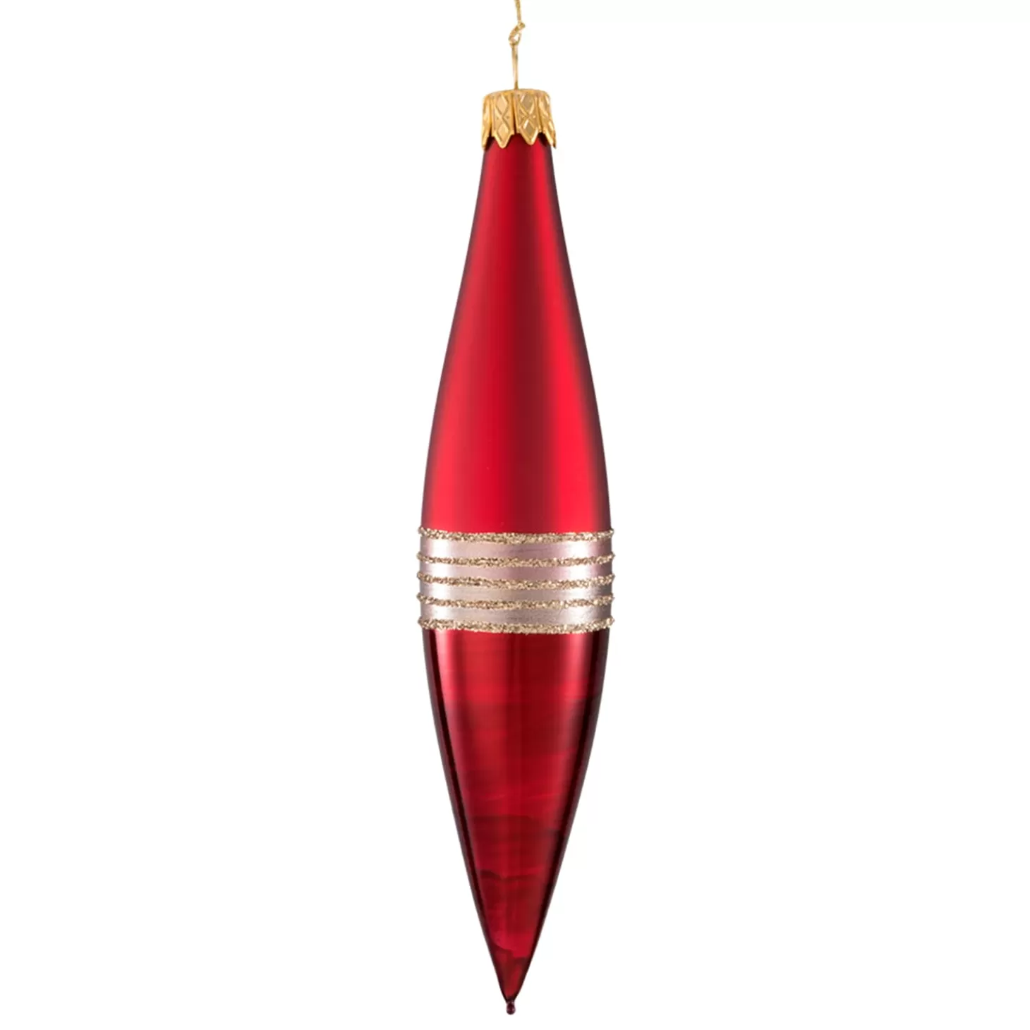 * Tree Baubles And Set Offers>Cone Dark Red Matt/Varnish With Glitter Ribbon