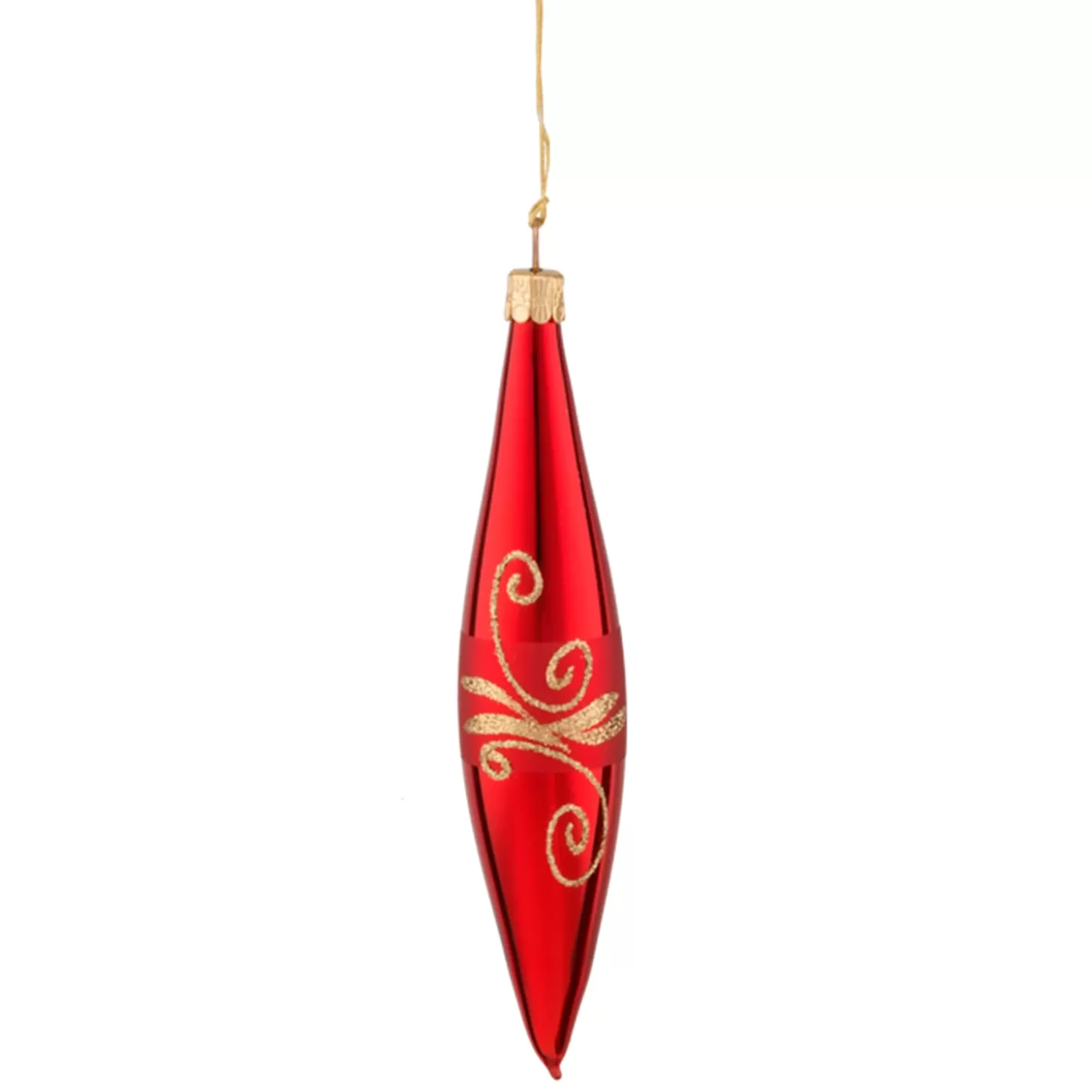 * Tree Baubles And Set Offers>Cone Red With Golden Glitter