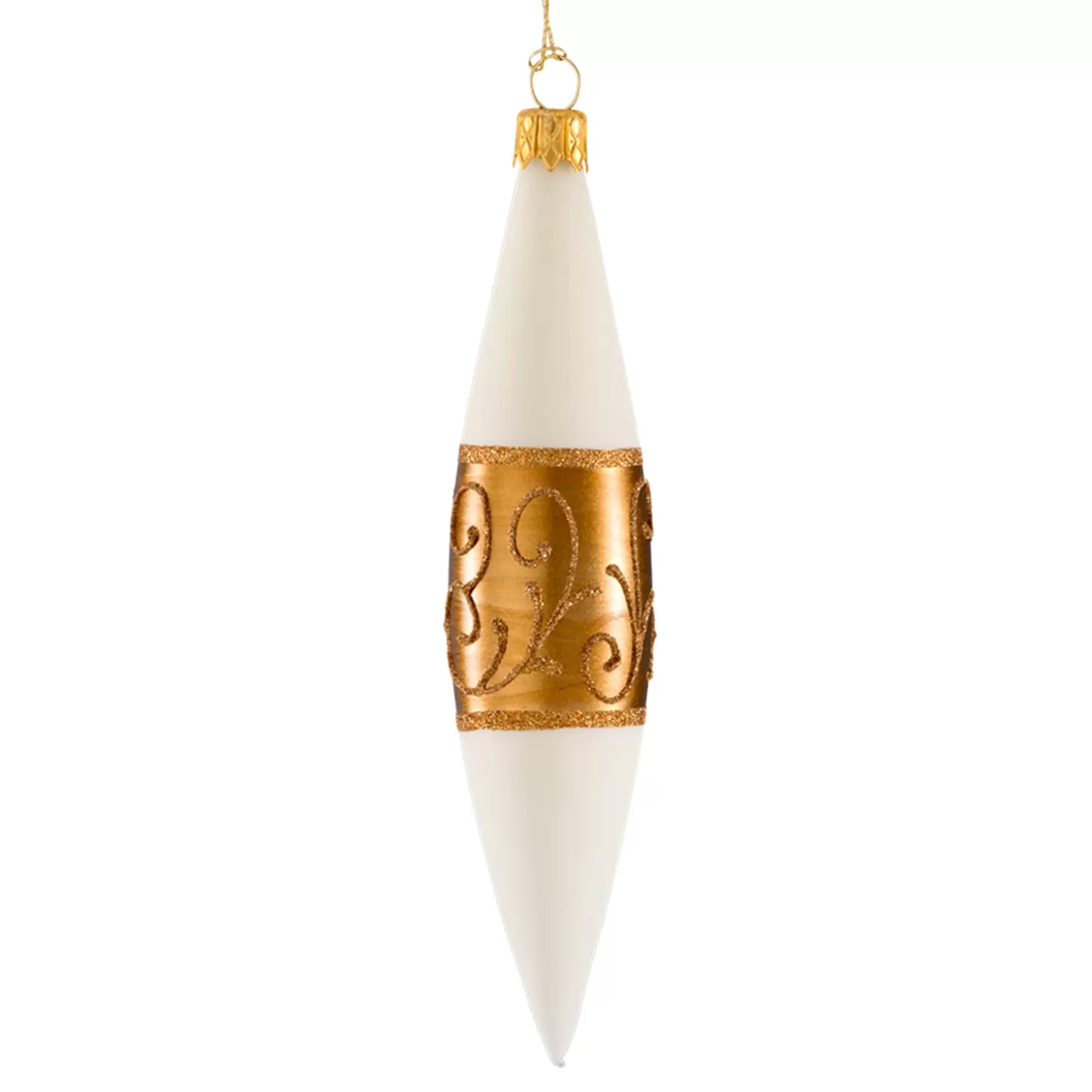 * Tree Baubles And Set Offers>Cone White Matt With Copper Ribbon