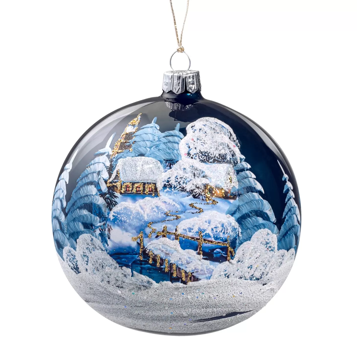* Tree Baubles And Set Offers>Glass Bauble Blue Winter Scene, 10 Cm