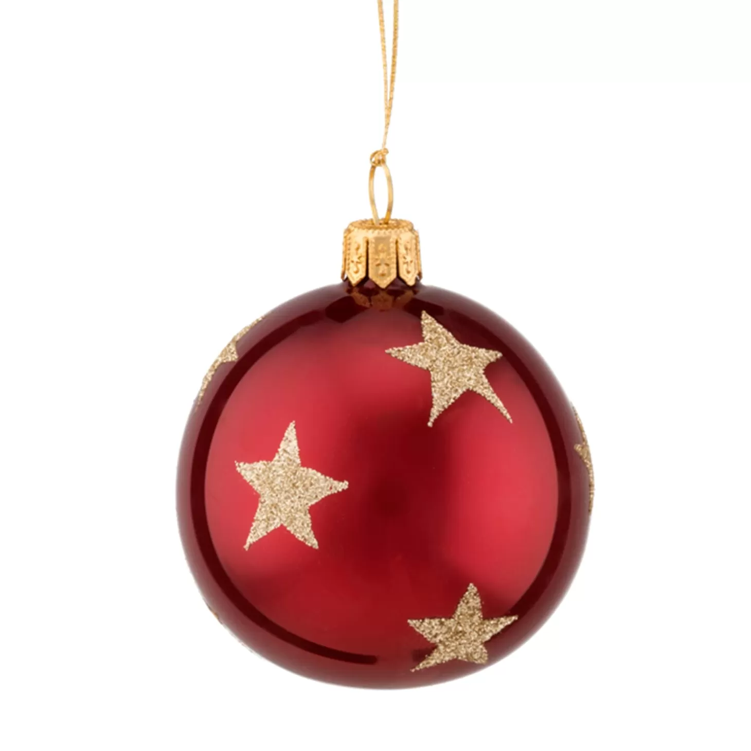 * Tree Baubles And Set Offers>Glass Bauble Bordeaux With Golden Stars, 6 Cm