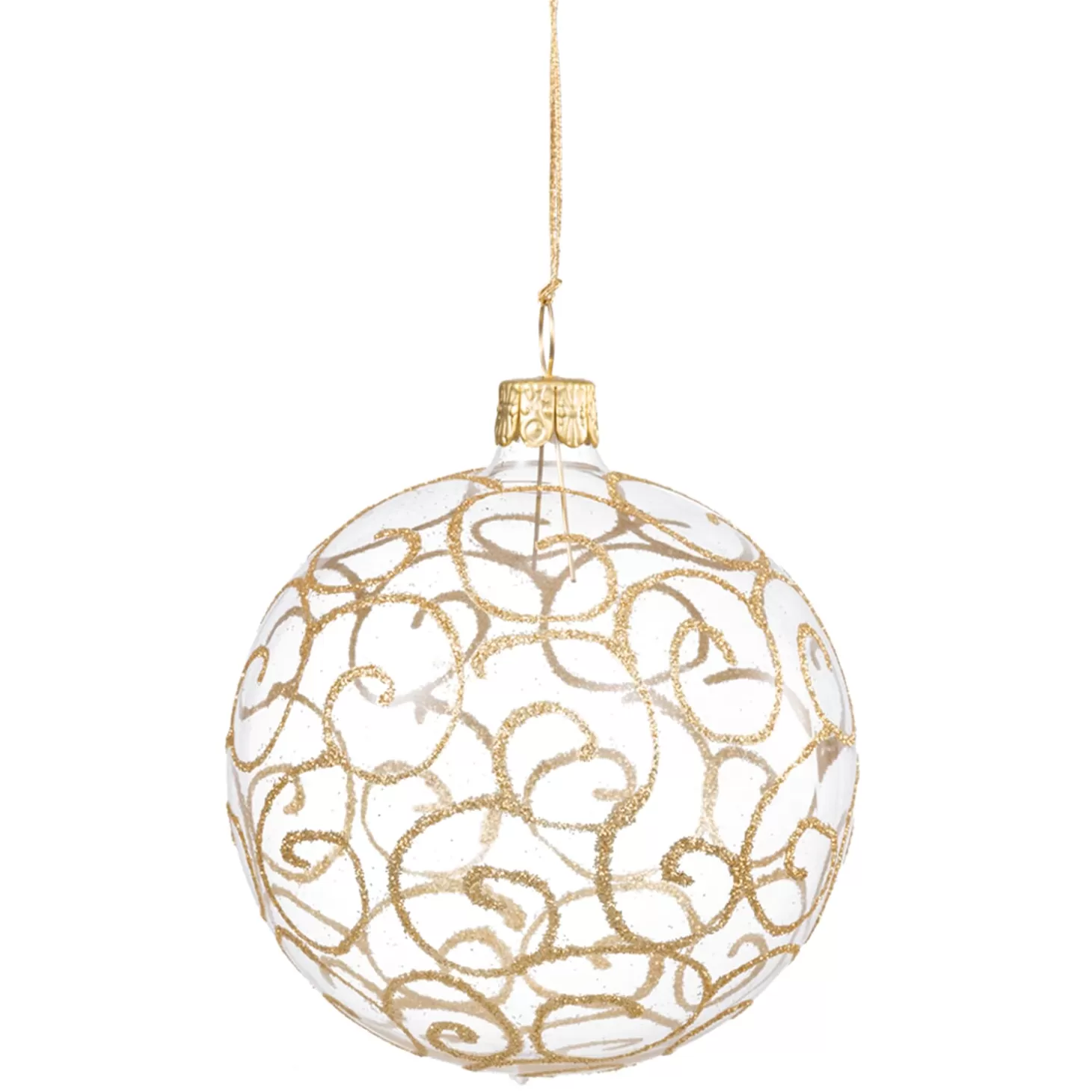 * Tree Baubles And Set Offers>Glass Bauble Clear With Golden Flourishes, 8 Cm