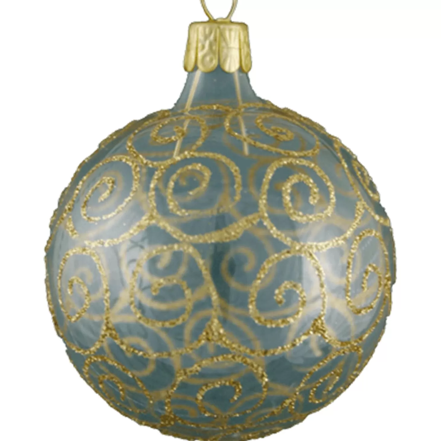 * Tree Baubles And Set Offers>Glass Bauble Clear With Golden Squiggles, 6 Cm