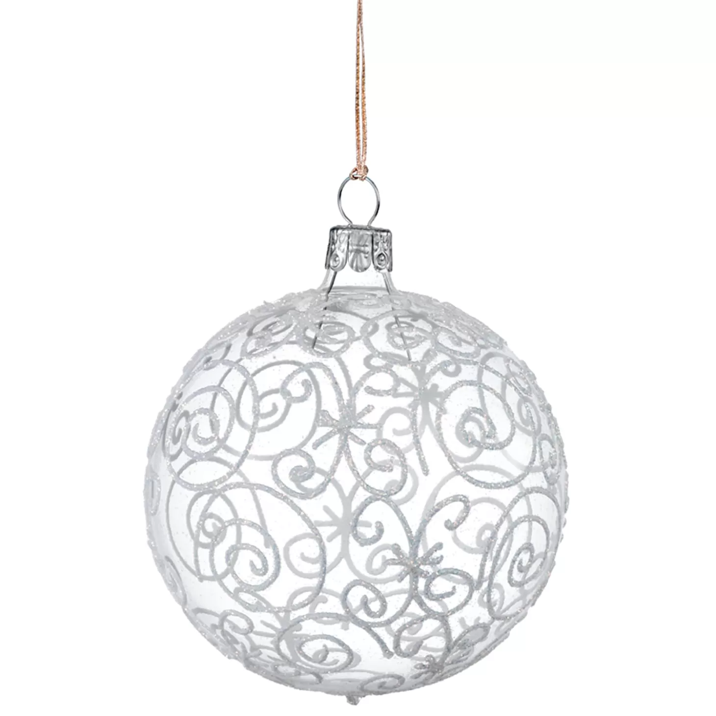 * Tree Baubles And Set Offers>Glass Bauble Clear With Silver Flourishes, 8 Cm
