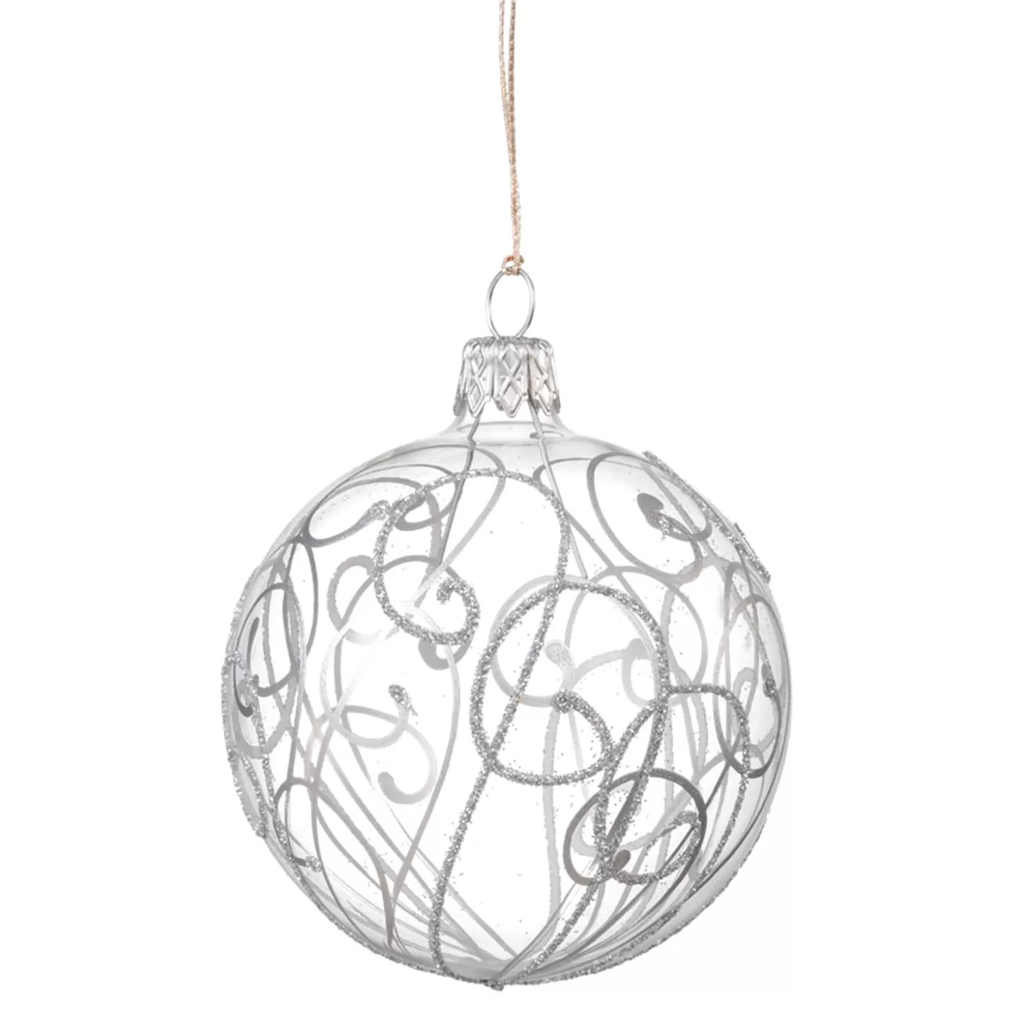 * Tree Baubles And Set Offers>Glass Bauble Clear With Silver Squiggles, 7 Cm