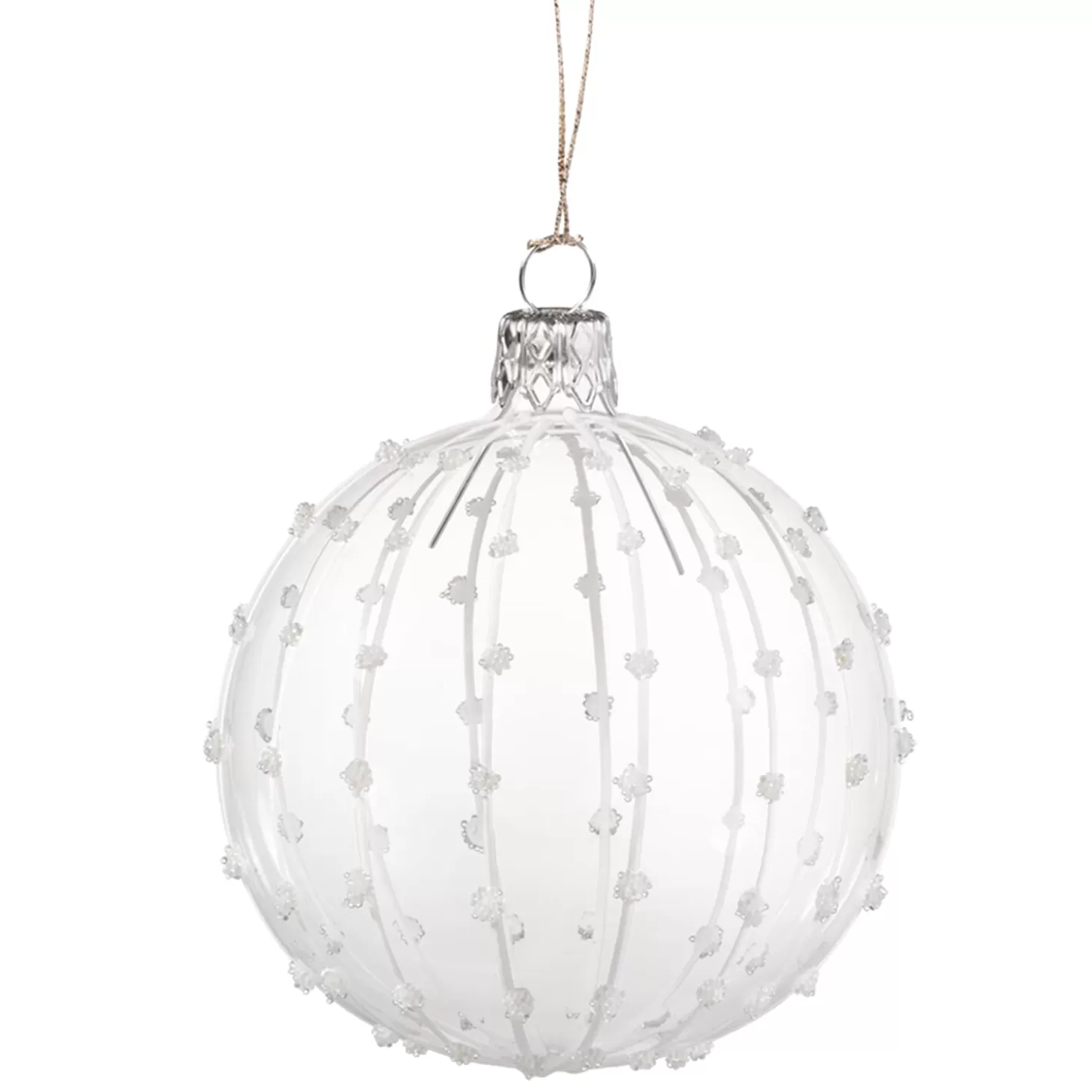 * Tree Baubles And Set Offers>Glass Bauble Clear With White Glitter Decor, 7 Cm