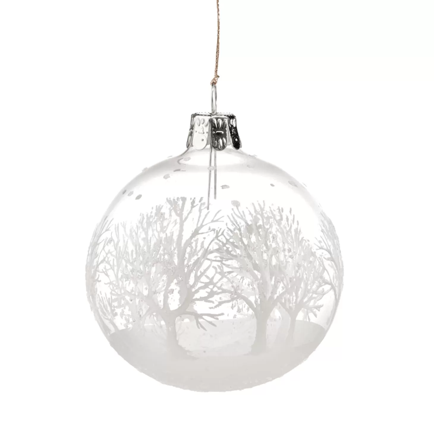 * Tree Baubles And Set Offers>Glass Bauble Clear With White Trees, 7 Cm