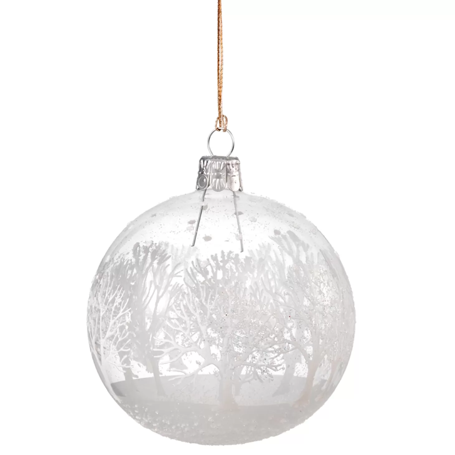 * Tree Baubles And Set Offers>Glass Bauble Clear With White Trees, 8 Cm