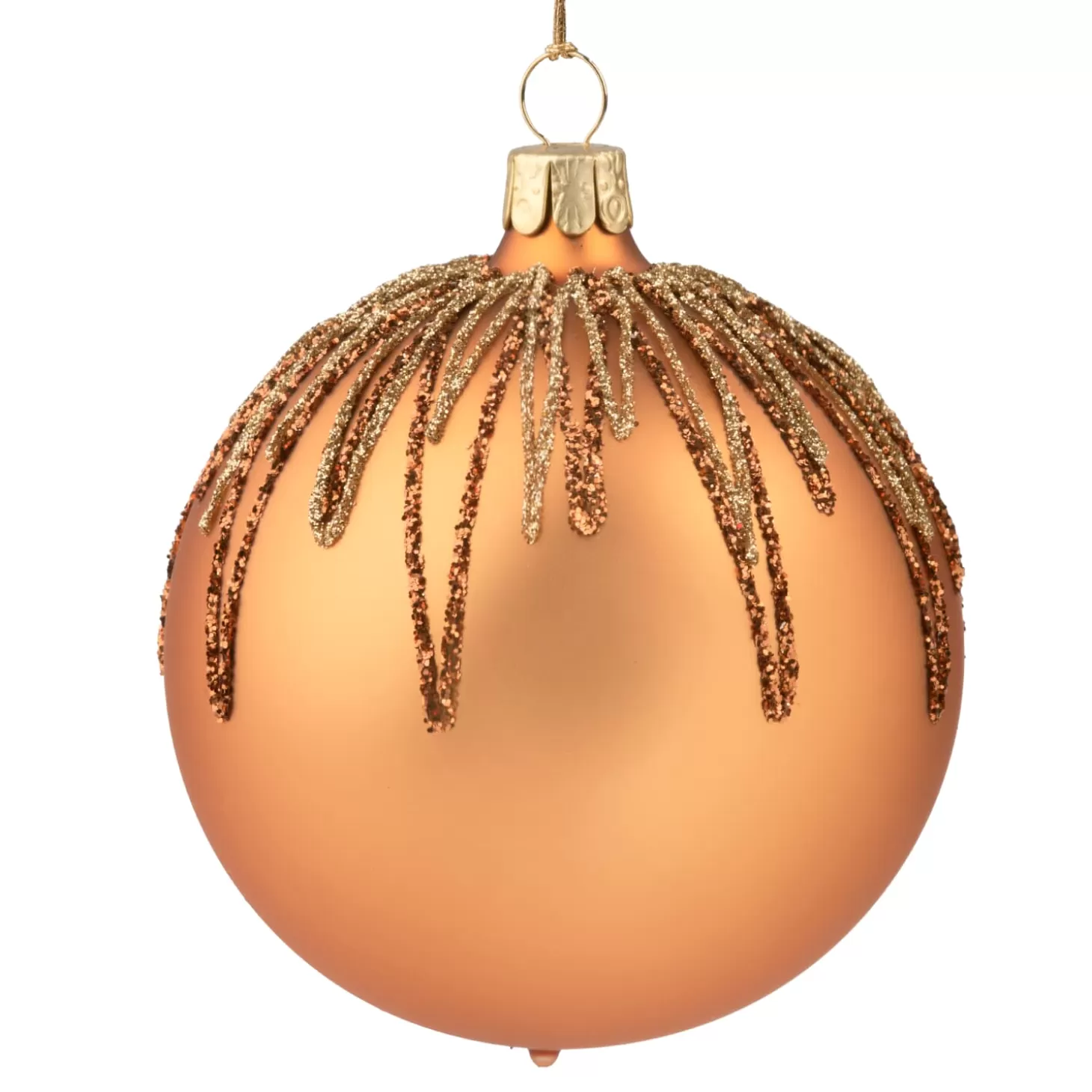 * Tree Baubles And Set Offers>Glass Bauble Copper With Glitter Roof, 8Cm
