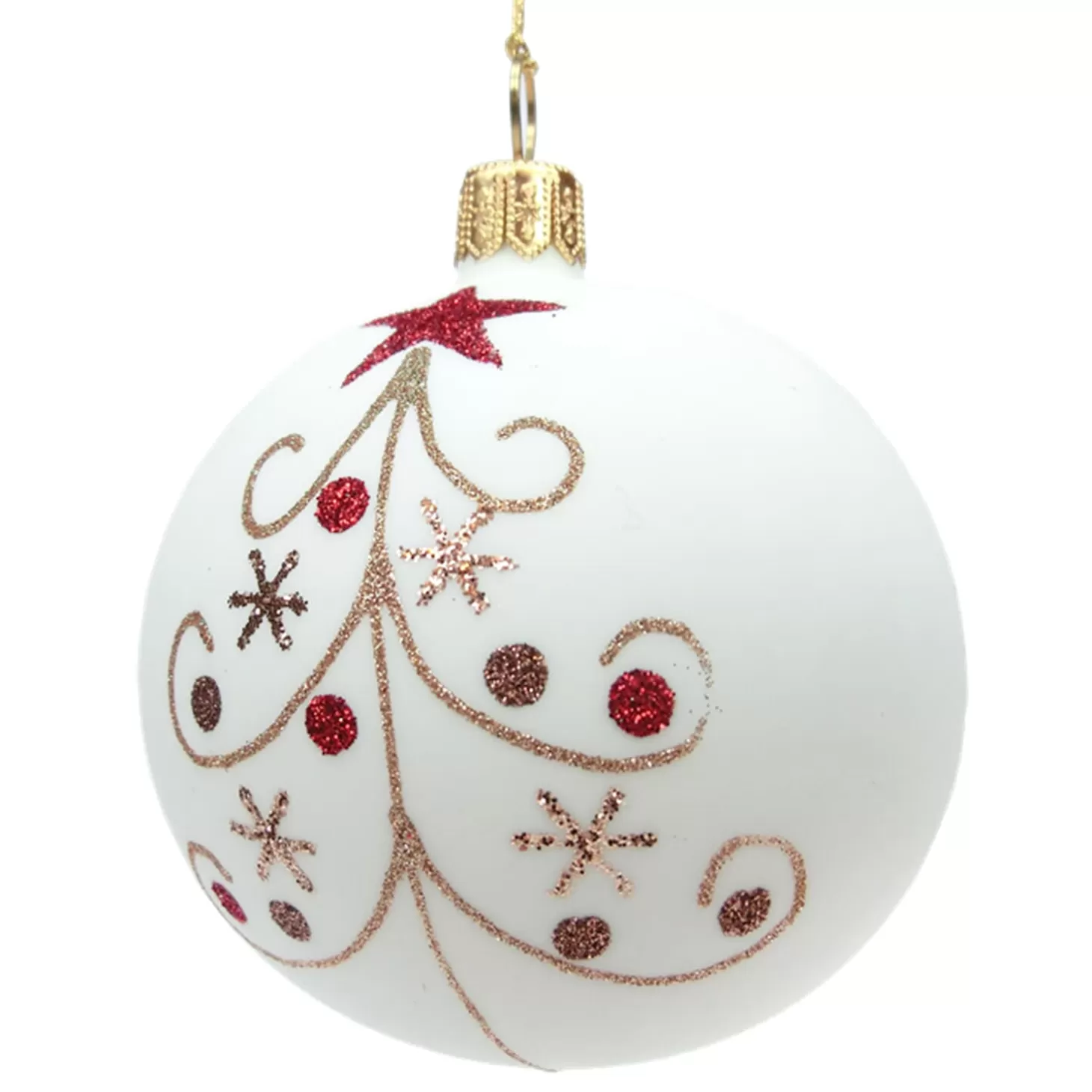 * Tree Baubles And Set Offers>Glass Bauble Cream Matt With Sparkling Tree, 7 Cm