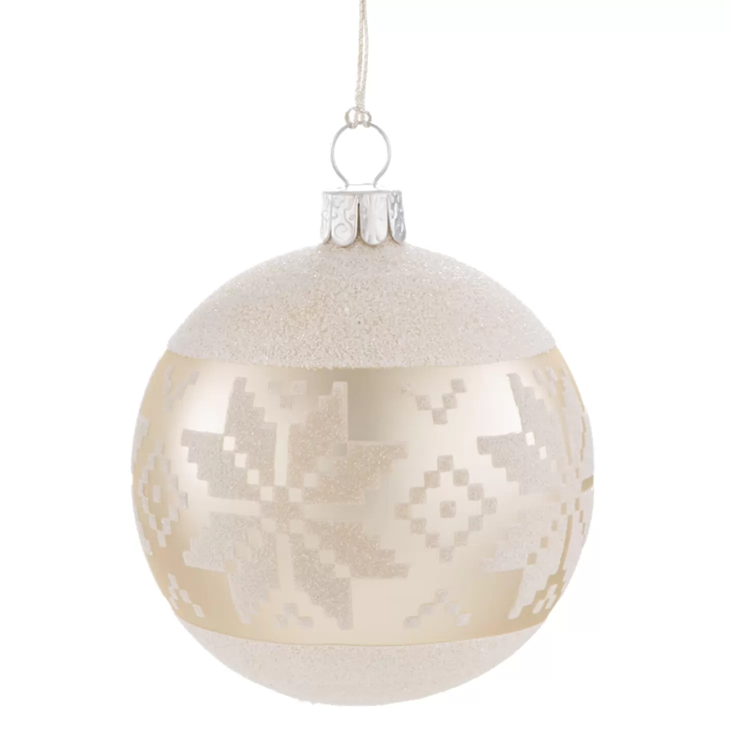 * Tree Baubles And Set Offers>Glass Bauble Creme With White Pattern, 2.76 Inch