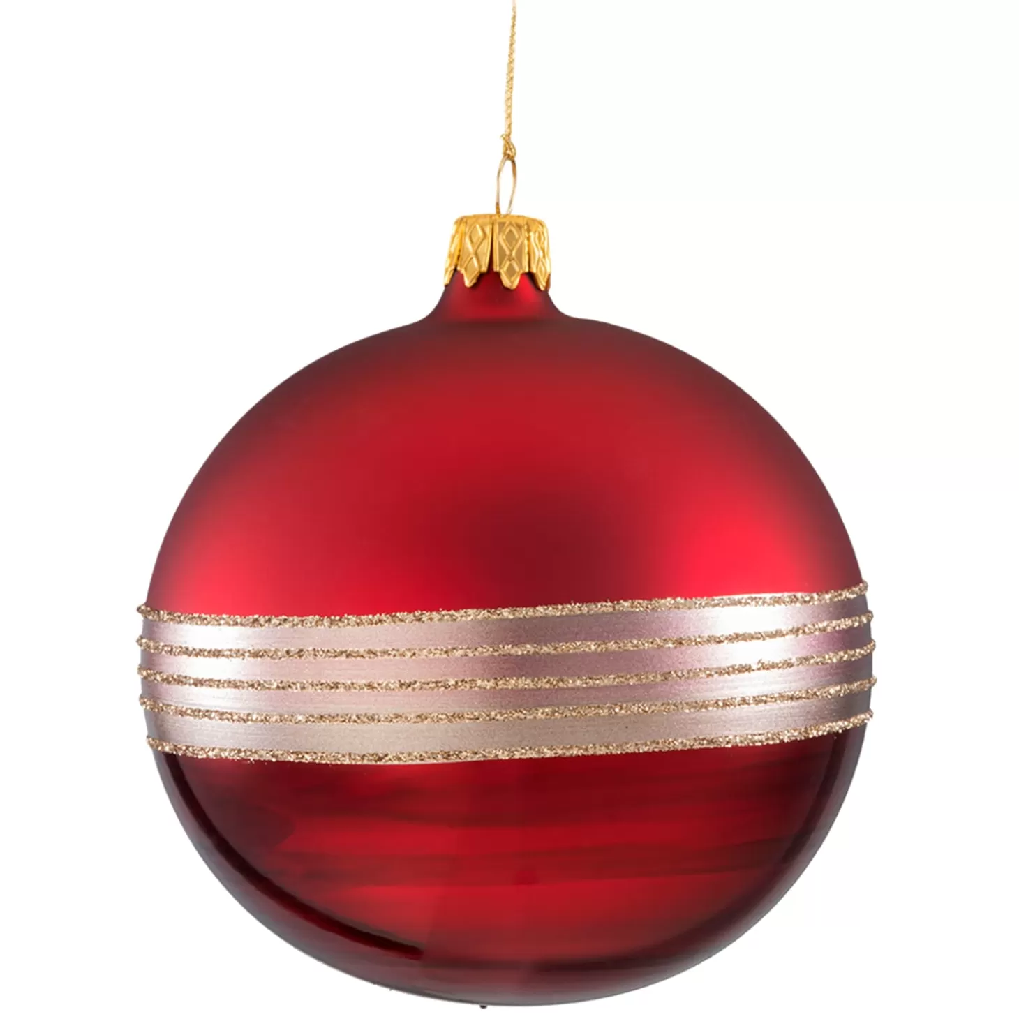 * Tree Baubles And Set Offers>Glass Bauble Dark Red With Glitter Stripes, 10Cm