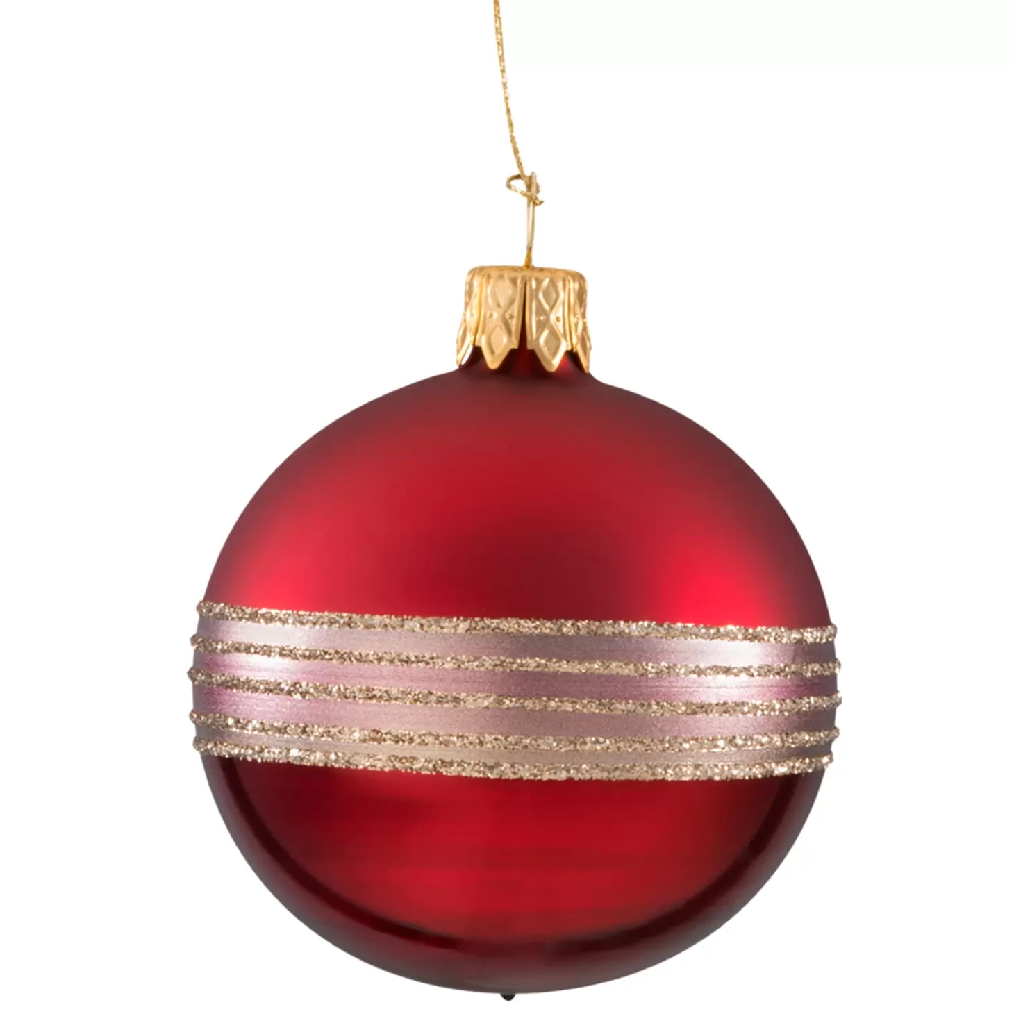 * Tree Baubles And Set Offers>Glass Bauble Dark Red With Glitter Stripes, 6Cm