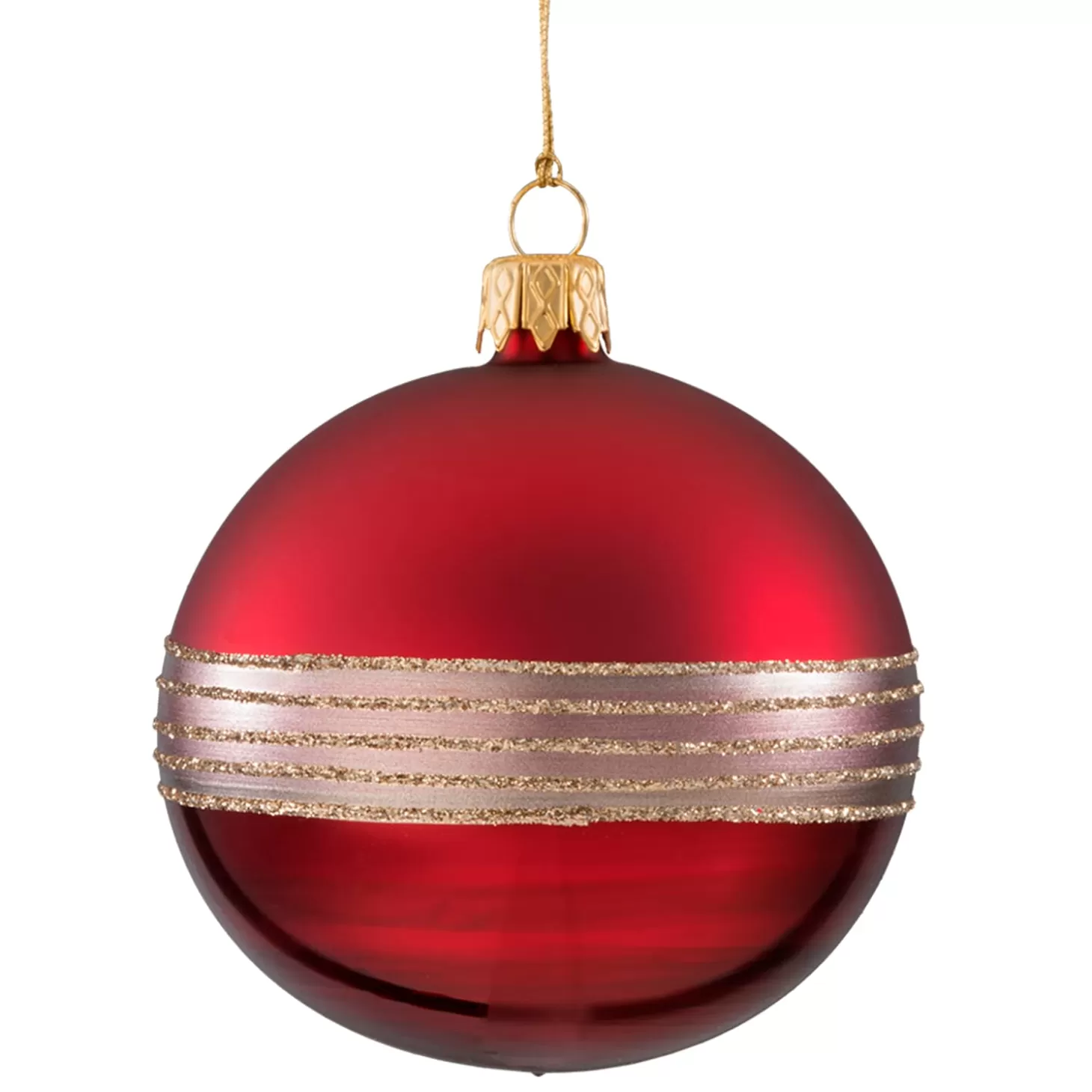 * Tree Baubles And Set Offers>Glass Bauble Dark Red With Glitter Stripes, 8Cm