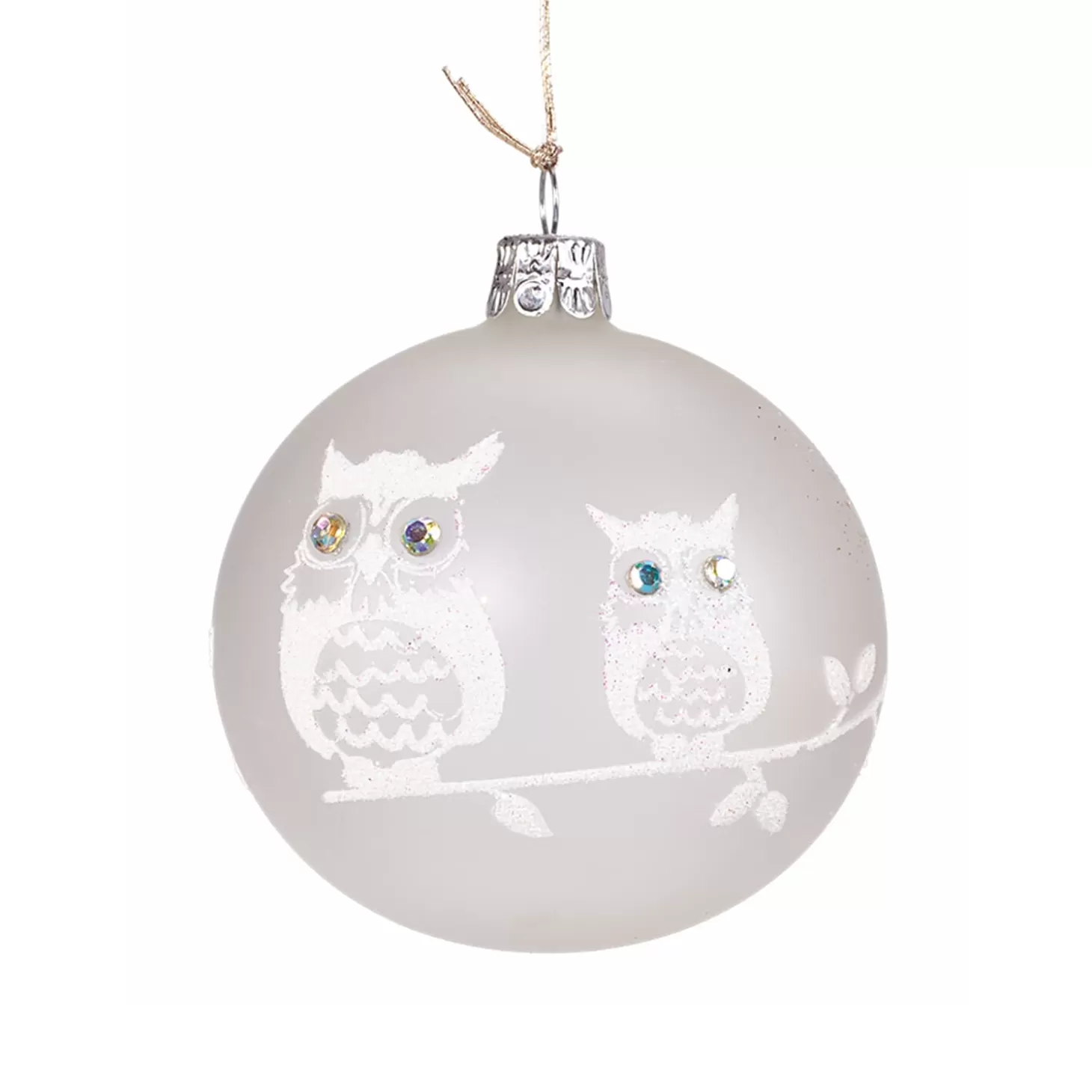 * Tree Baubles And Set Offers>Glass Bauble Frosted White With Two White Owls, 8Cm