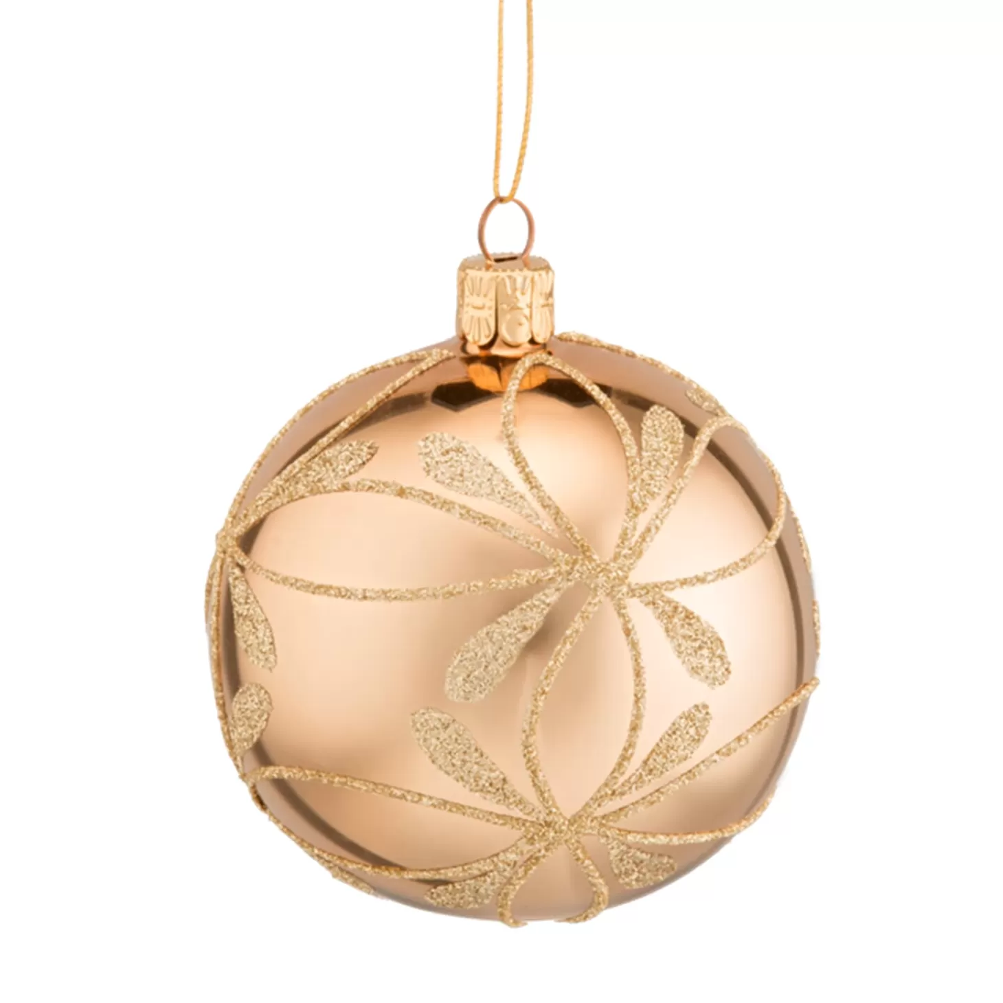 * Tree Baubles And Set Offers>Glass Bauble Gold With Flowers, 8 Cm