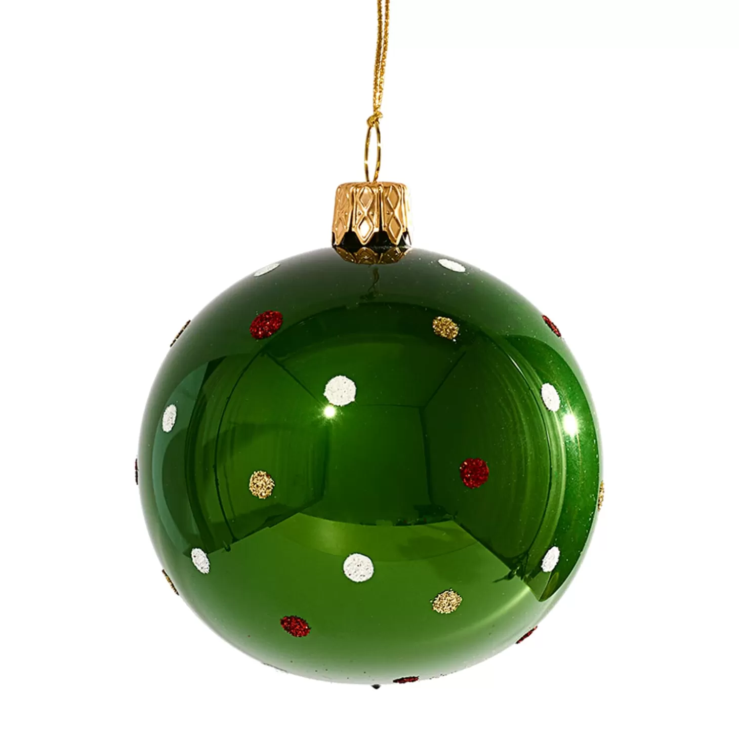 * Tree Baubles And Set Offers>Glass Bauble Green With Colorful Dots, 7 Cm