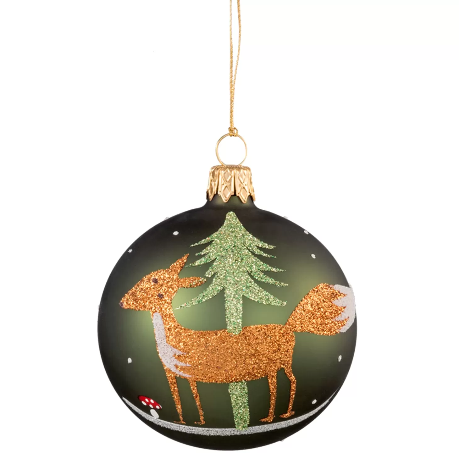 * Tree Baubles And Set Offers>Glass Bauble Green With Fox, 7 Cm