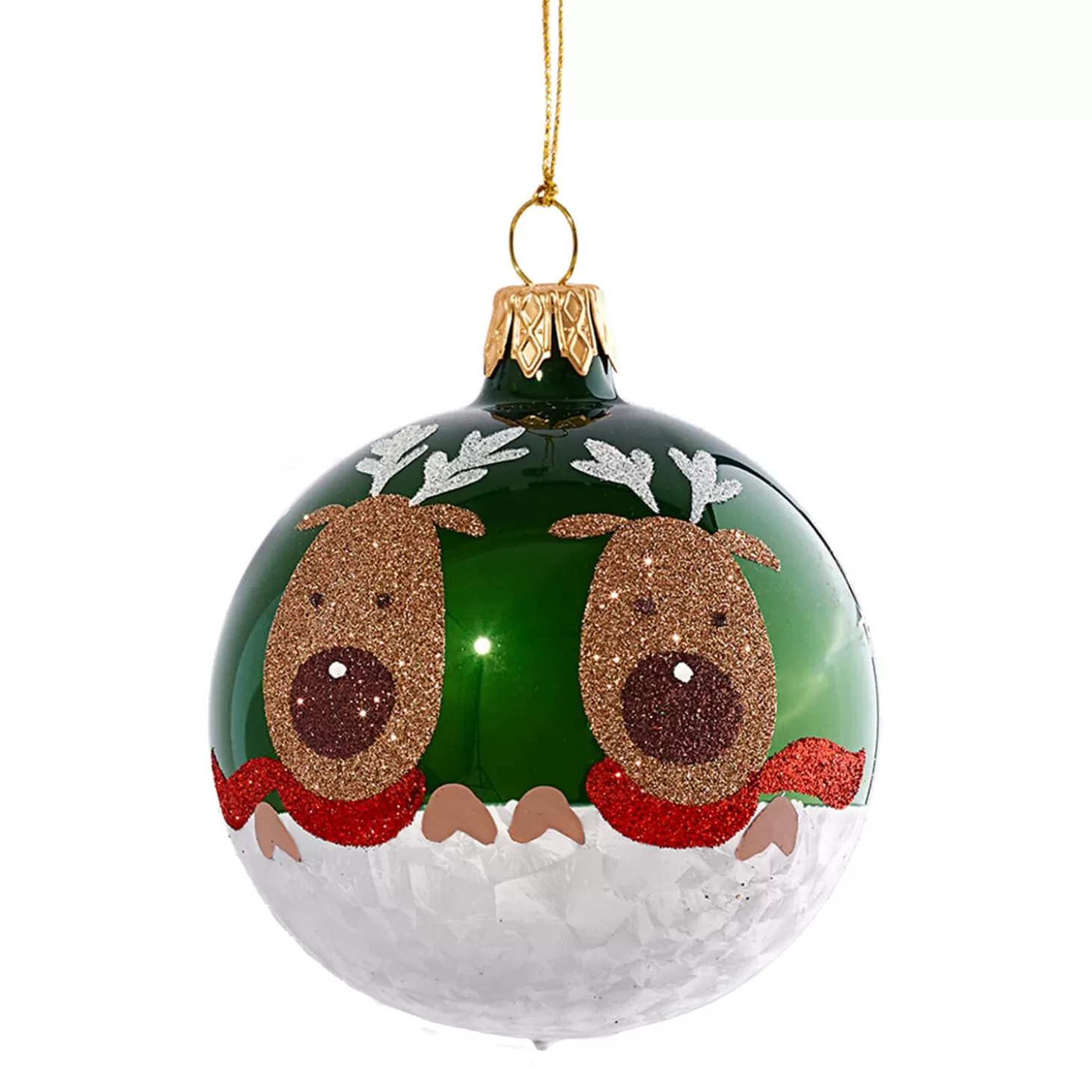 * Tree Baubles And Set Offers>Glass Bauble Green With Reindeers, 7 Cm