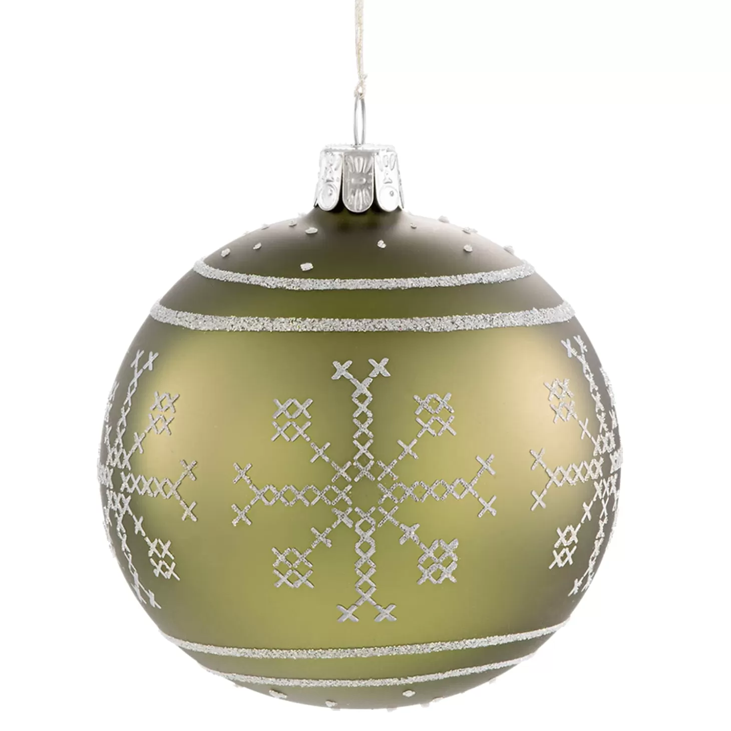 * Tree Baubles And Set Offers>Glass Bauble Green With White Pattern, 8 Cm