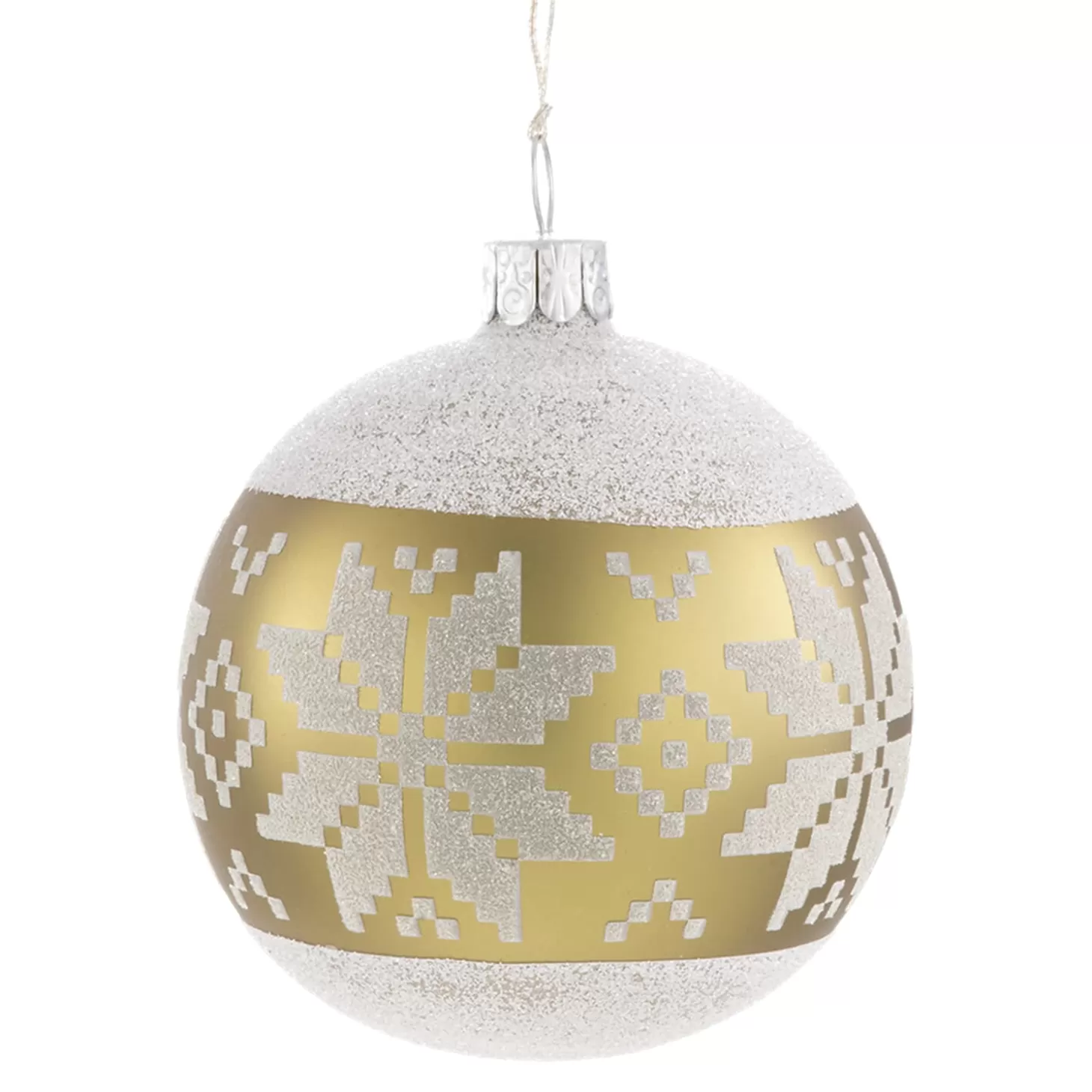 * Tree Baubles And Set Offers>Glass Bauble Greenish Gold With White Pattern, 7 Cm