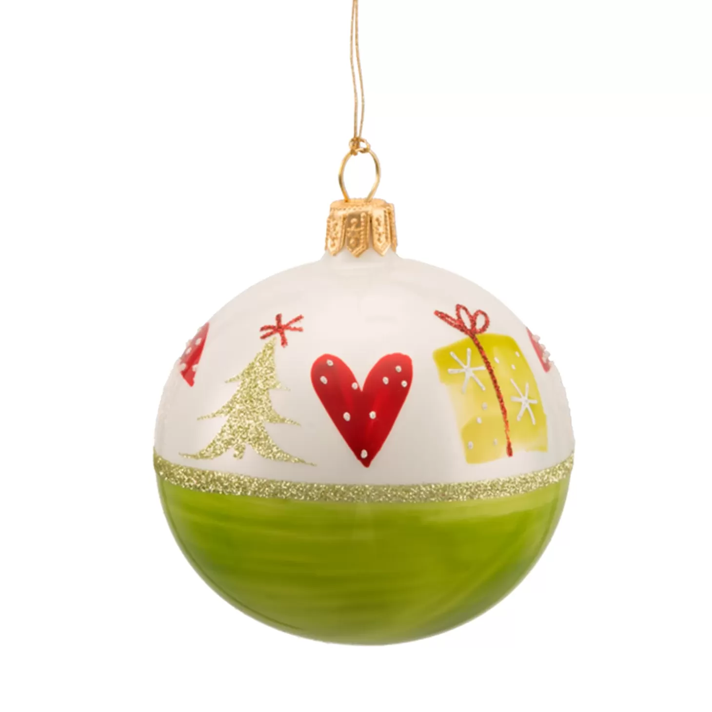 * Tree Baubles And Set Offers>Glass Bauble Green-White With Christmas Decor, 7 Cm