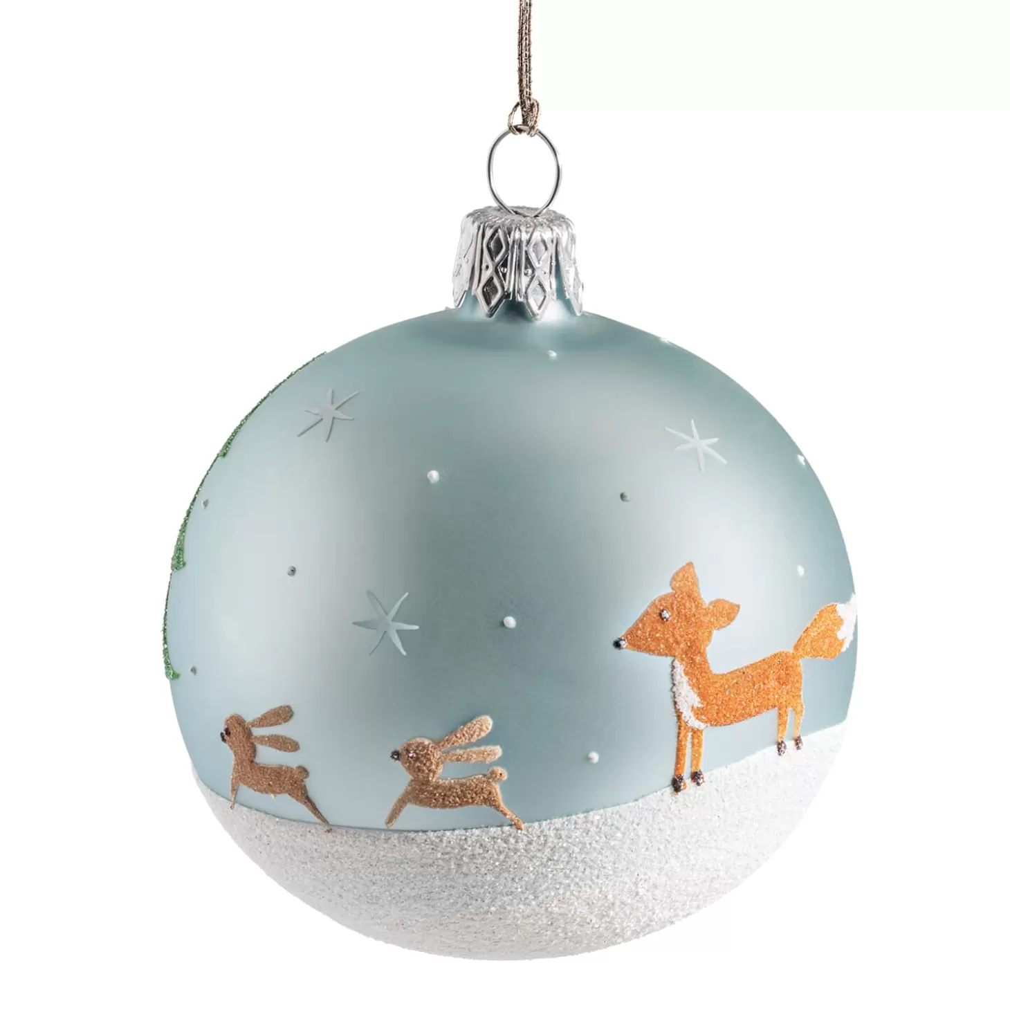 * Tree Baubles And Set Offers>Glass Bauble Grey Blue With Forest Animals, 7Cm
