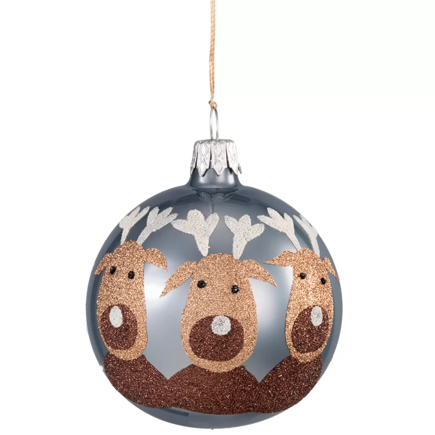 * Tree Baubles And Set Offers>Glass Bauble Grey With Moose, 7 Cm