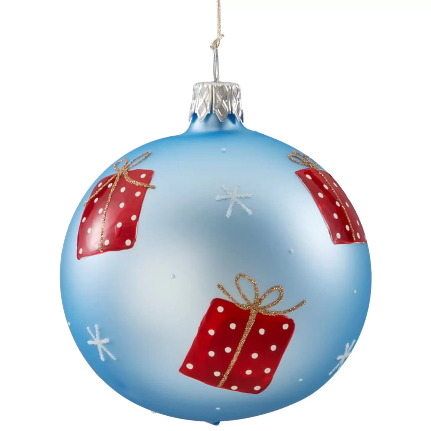 * Tree Baubles And Set Offers>Glass Bauble Light-Blue Matt With Presents, 7 Cm