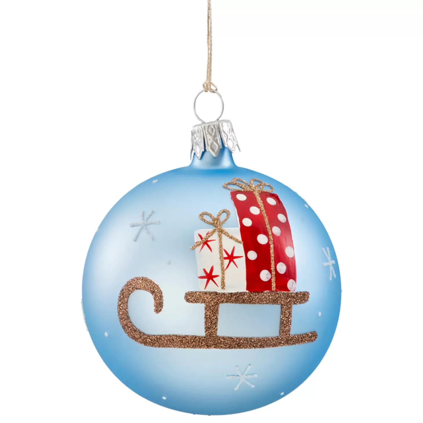 * Tree Baubles And Set Offers>Glass Bauble Light-Blue Matt With Sledge, 7 Cm