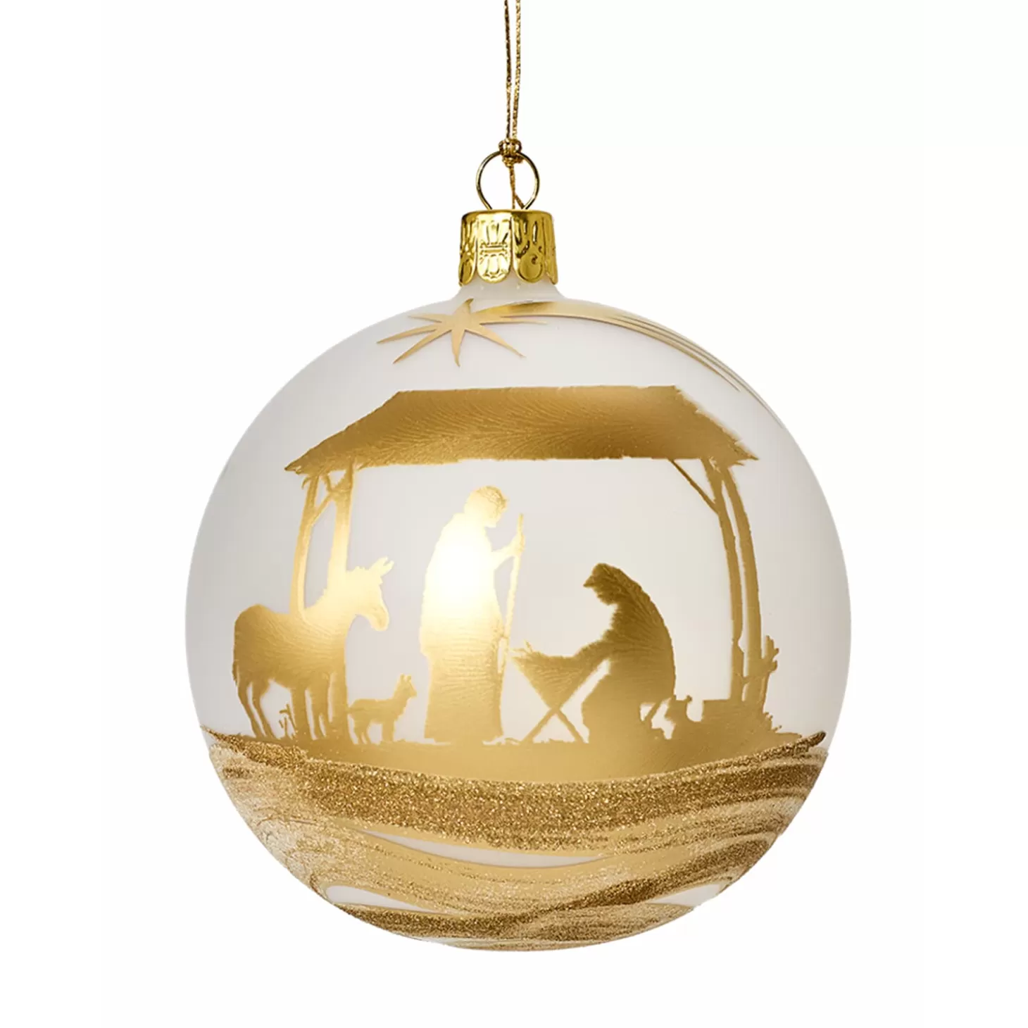 * Tree Baubles And Set Offers>Glass Bauble Matt White With Nativity Motive, 10Cm