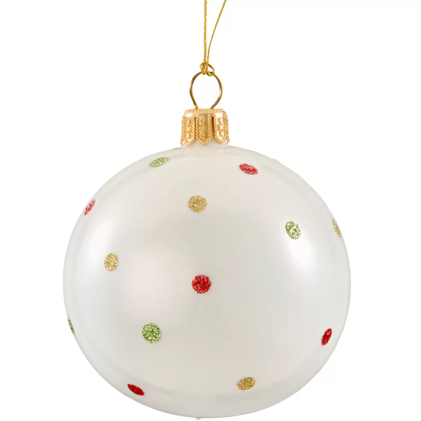 * Tree Baubles And Set Offers>Glass Bauble Opal White With Dots, 7 Cm
