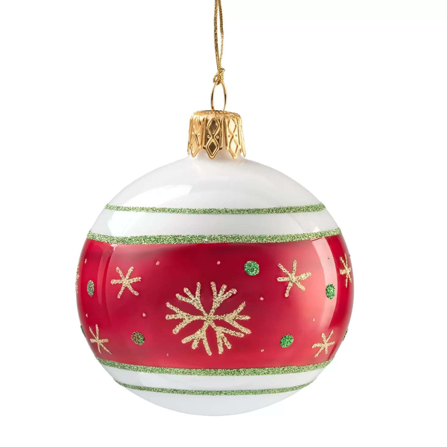 * Tree Baubles And Set Offers>Glass Bauble Opal White With Red Ribbon And Snowflakes, 6 Cm