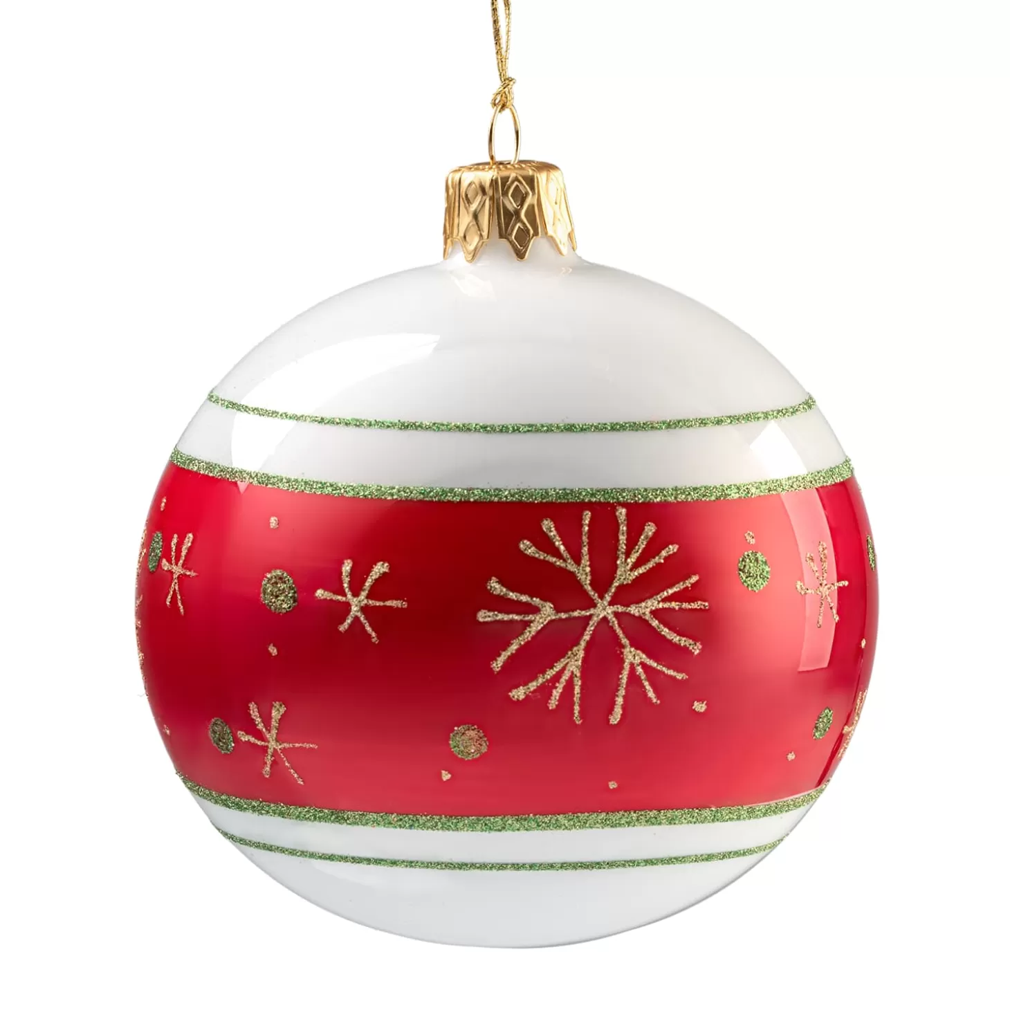 * Tree Baubles And Set Offers>Glass Bauble Opal White With Red Ribbon And Snowflakes, 8 Cm