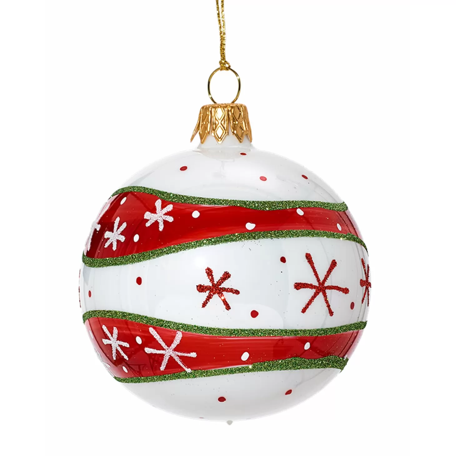 * Tree Baubles And Set Offers>Glass Bauble Opal White/Red With Green Glimmer, 7Cm