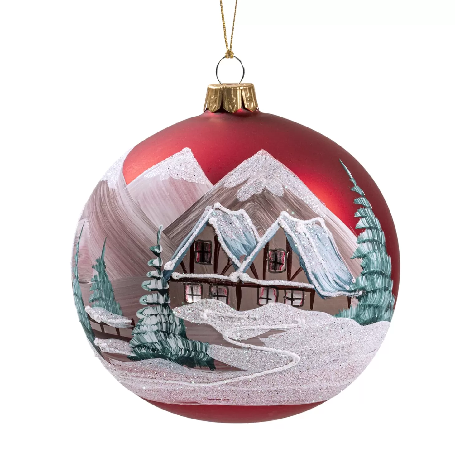 * Tree Baubles And Set Offers>Glass Bauble Red Matt Mountain Landscape, 8 Cm
