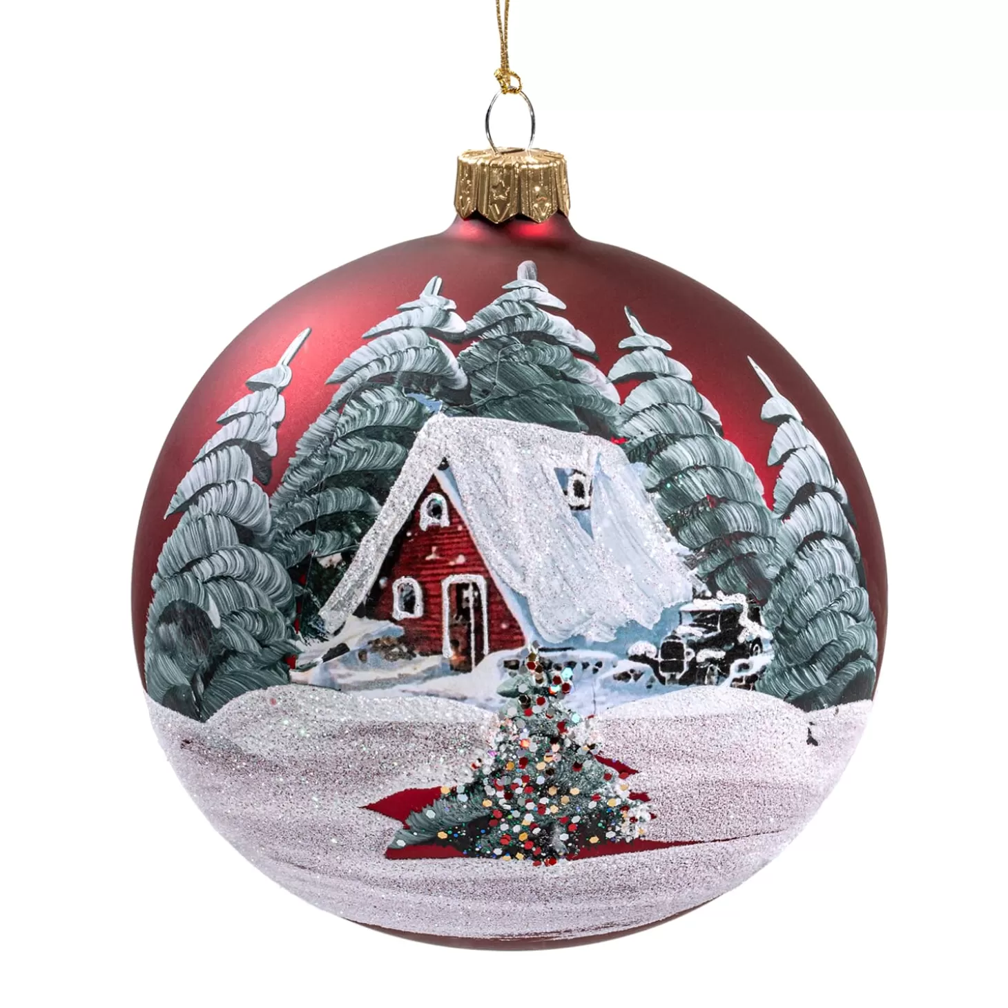 * Tree Baubles And Set Offers>Glass Bauble Red Matt Winter House, 10 Cm