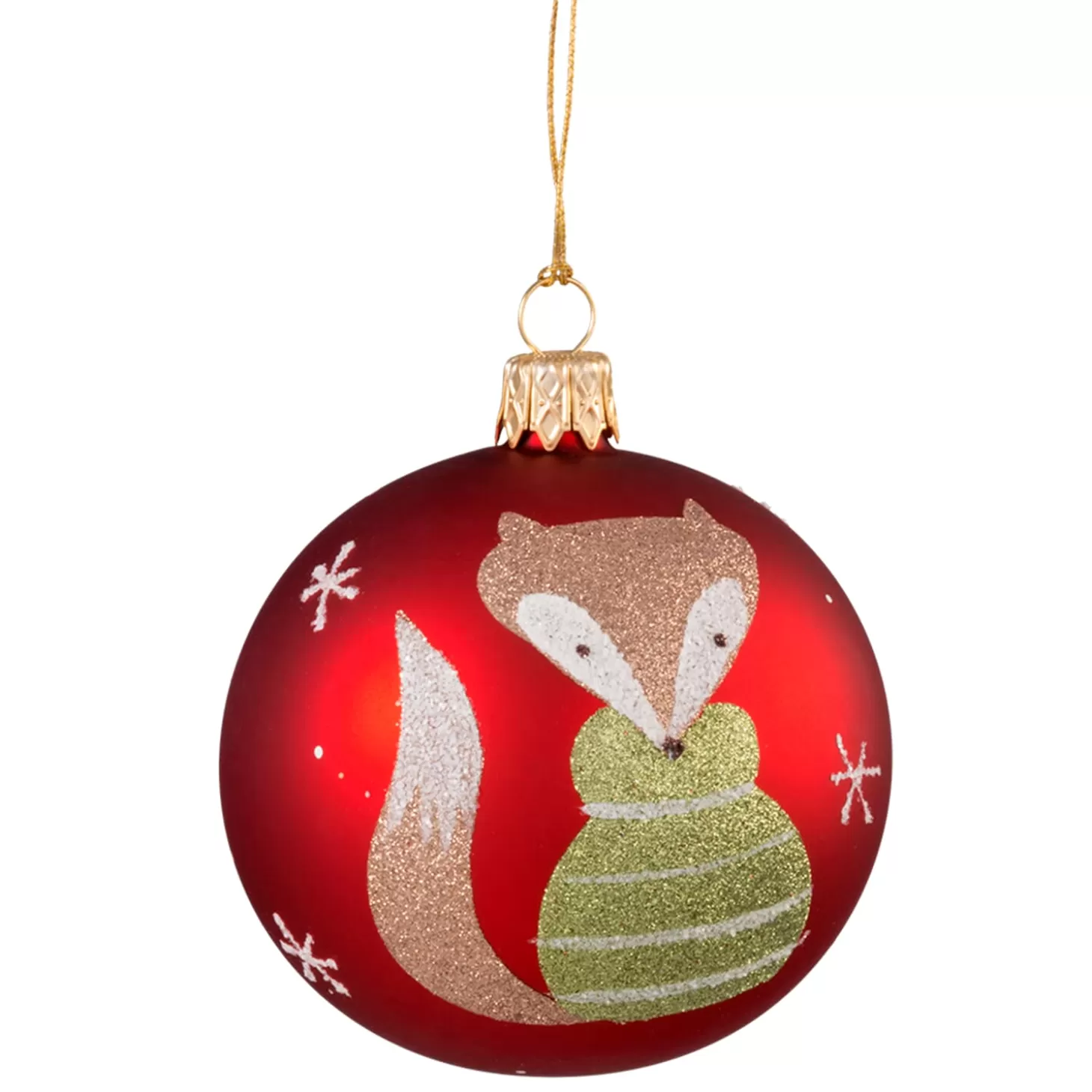 * Tree Baubles And Set Offers>Glass Bauble Red With Fox, 7 Cm