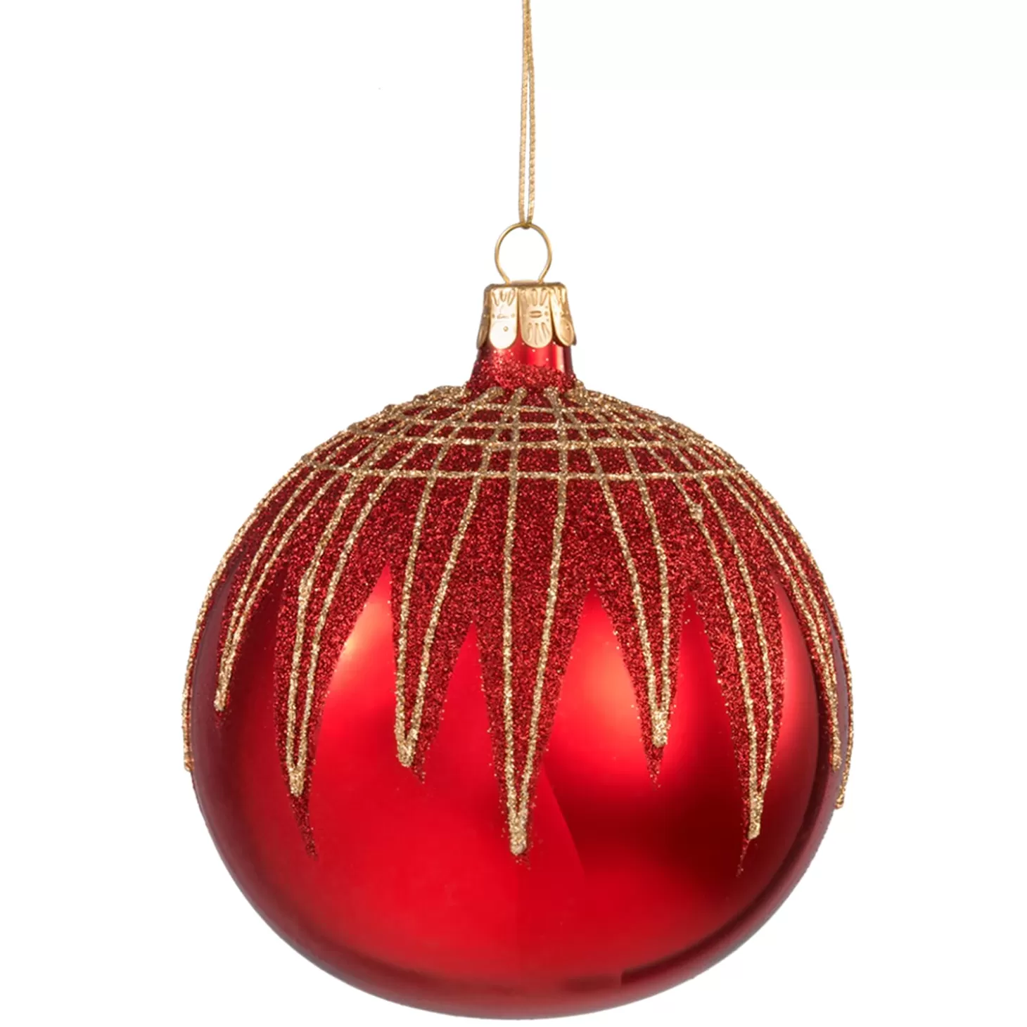 * Tree Baubles And Set Offers>Glass Bauble Red With Glitter Roof, 10 Cm