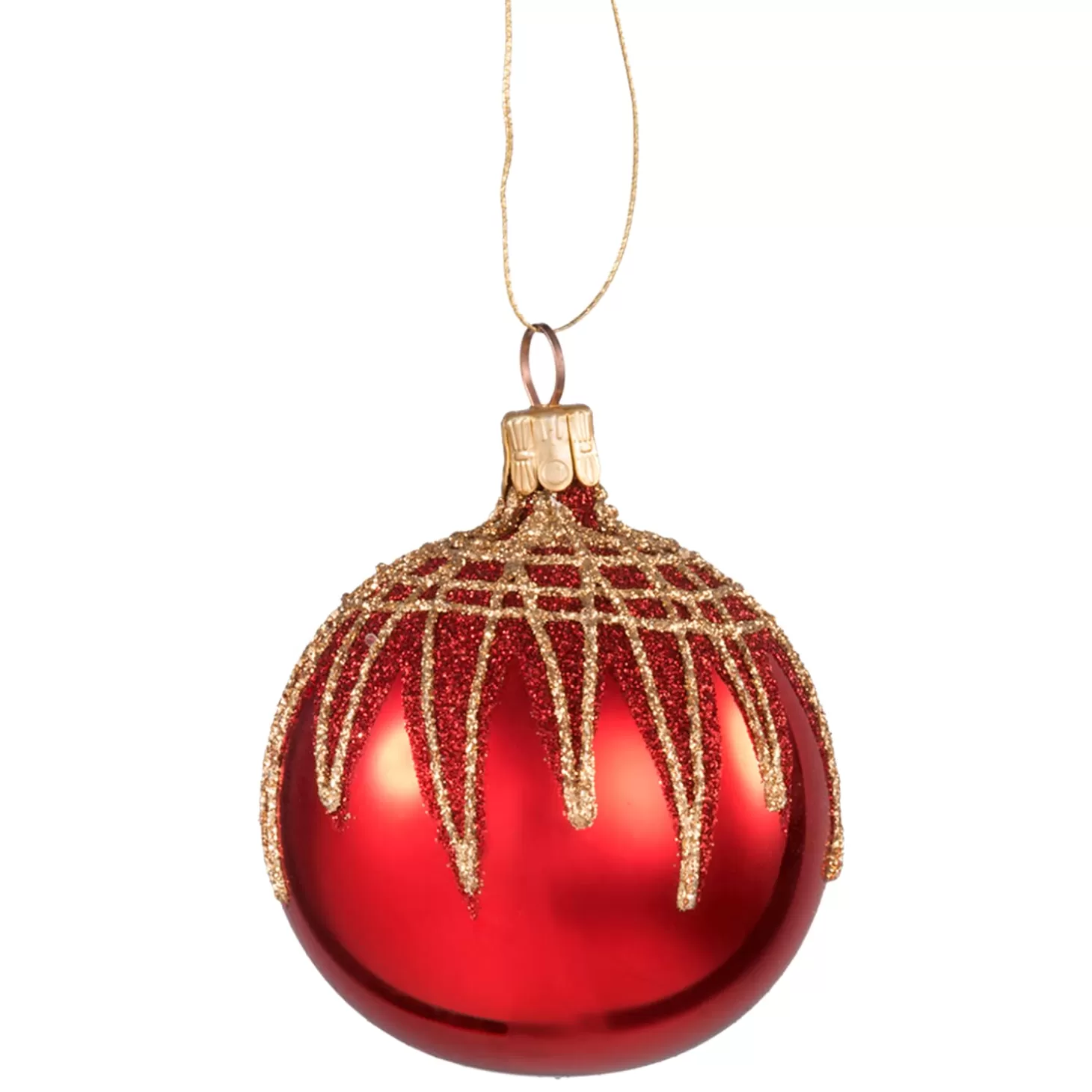 * Tree Baubles And Set Offers>Glass Bauble Red With Glitter Roof, 6 Cm