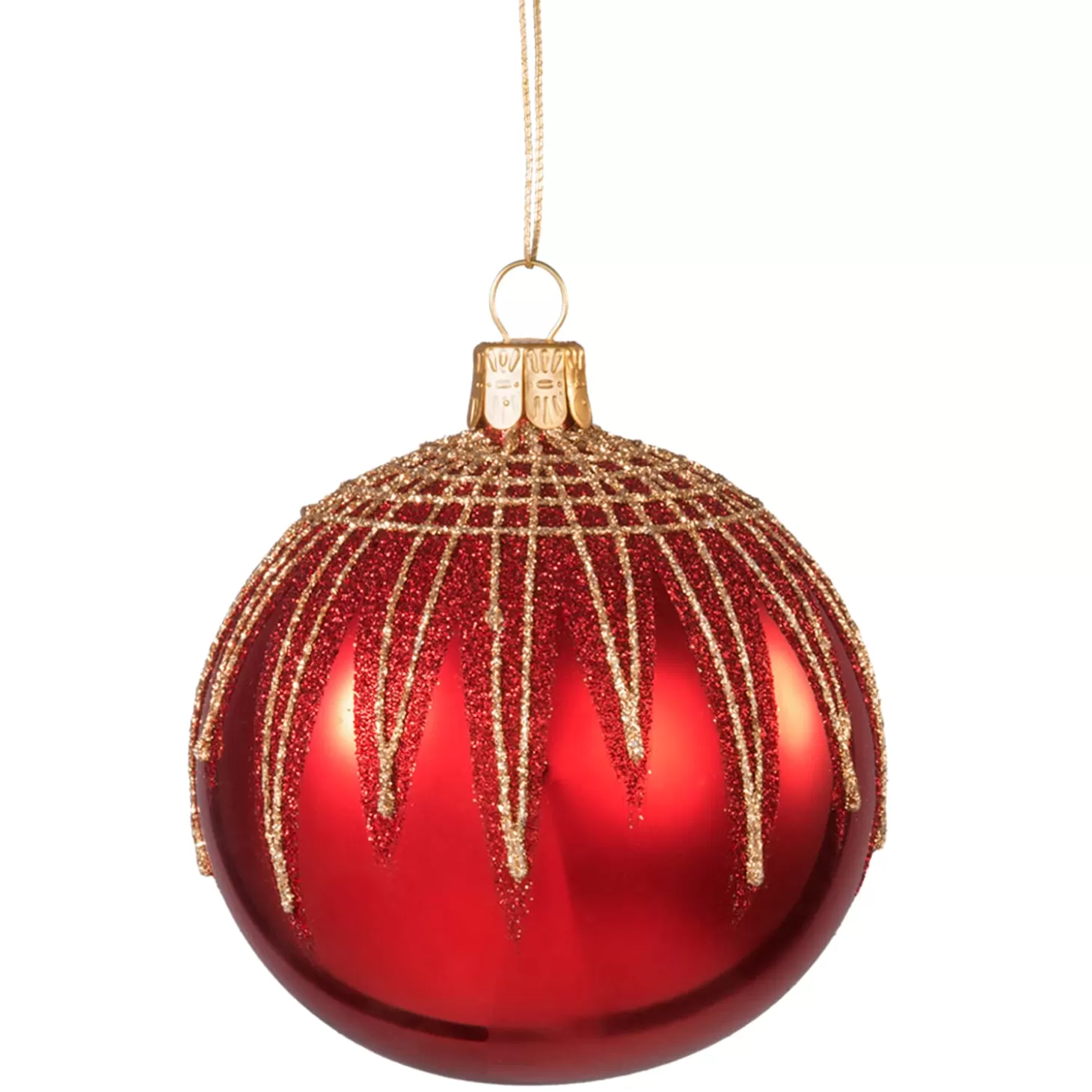 * Tree Baubles And Set Offers>Glass Bauble Red With Glitter Roof, 8 Cm