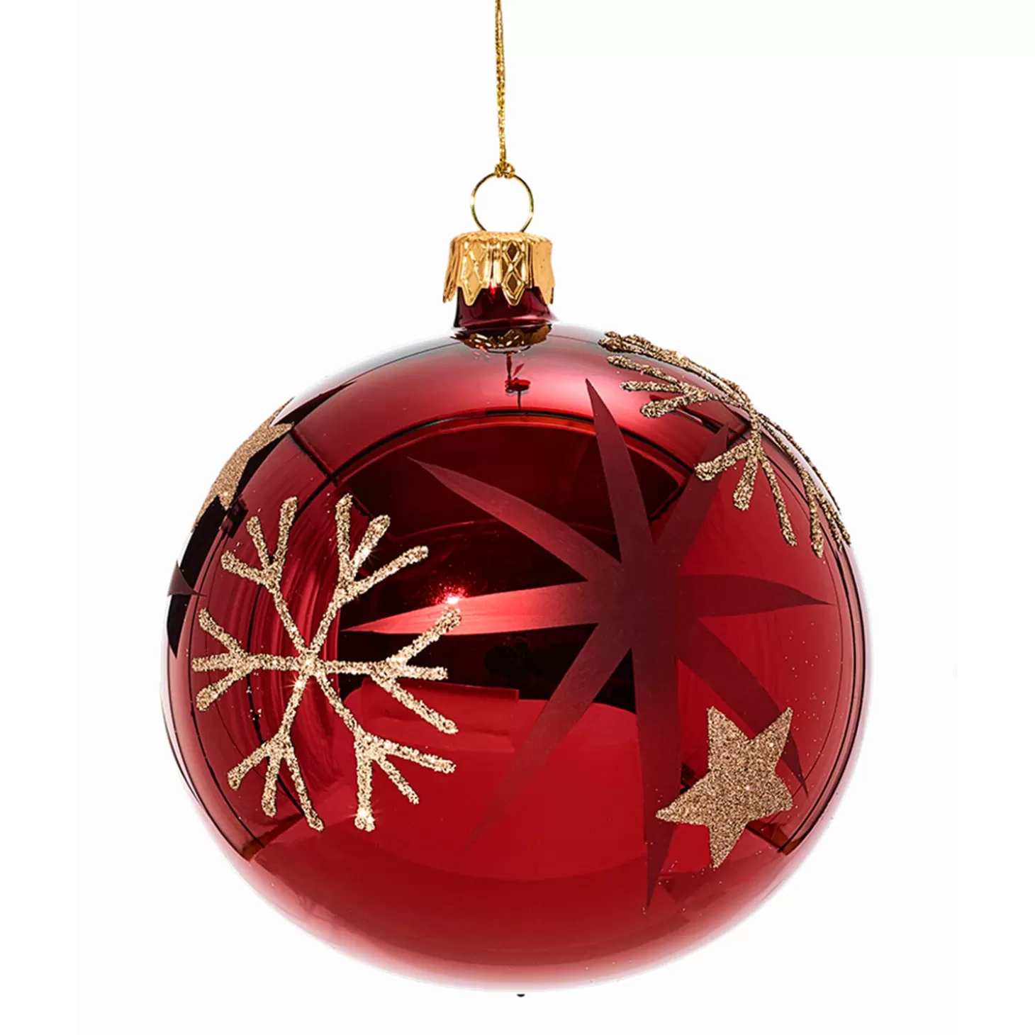 * Tree Baubles And Set Offers>Glass Bauble Red With Golden Stars And Flakes, 10Cm