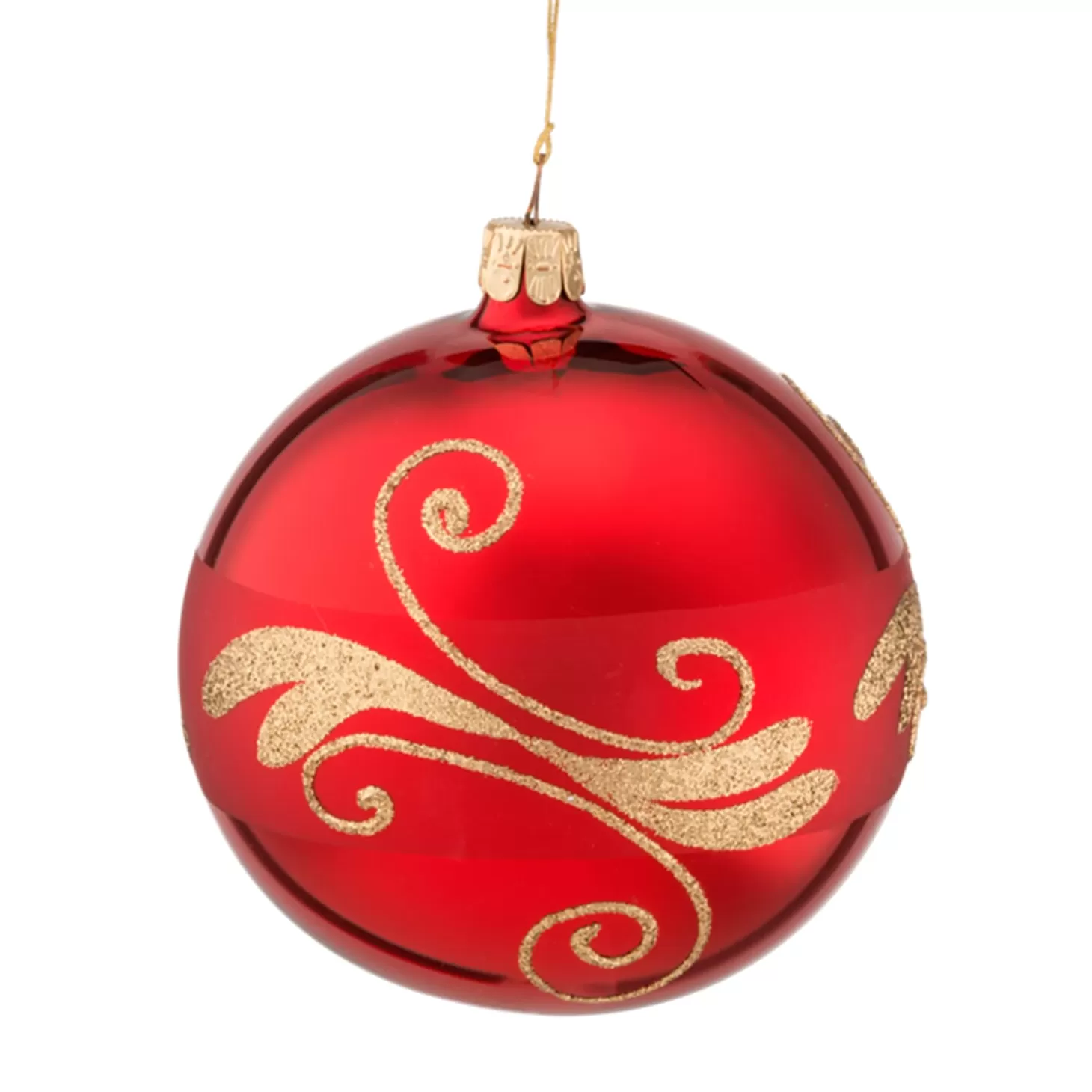 * Tree Baubles And Set Offers>Glass Bauble Red With Goldglitter, 10 Cm