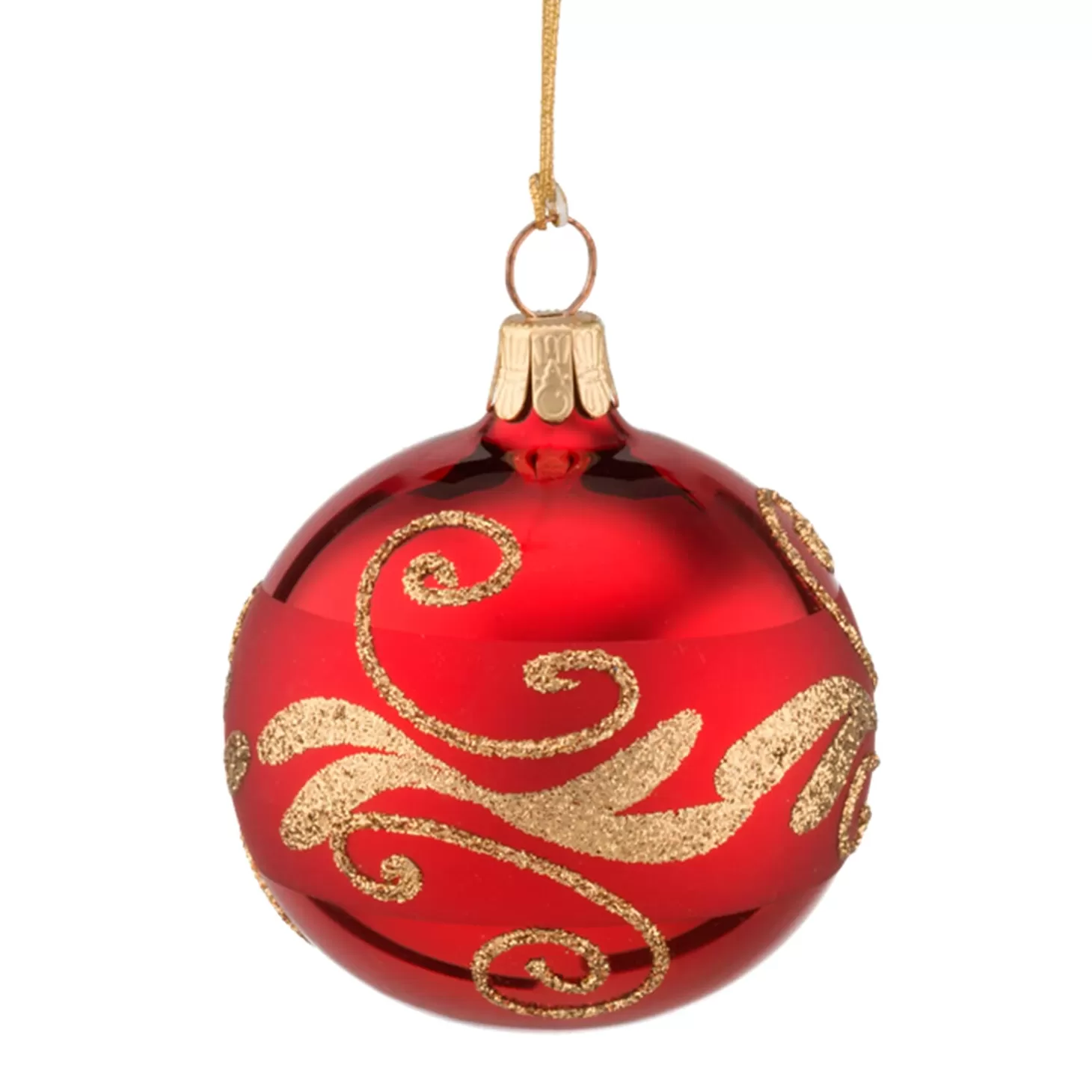 * Tree Baubles And Set Offers>Glass Bauble Red With Goldglitter, 6 Cm