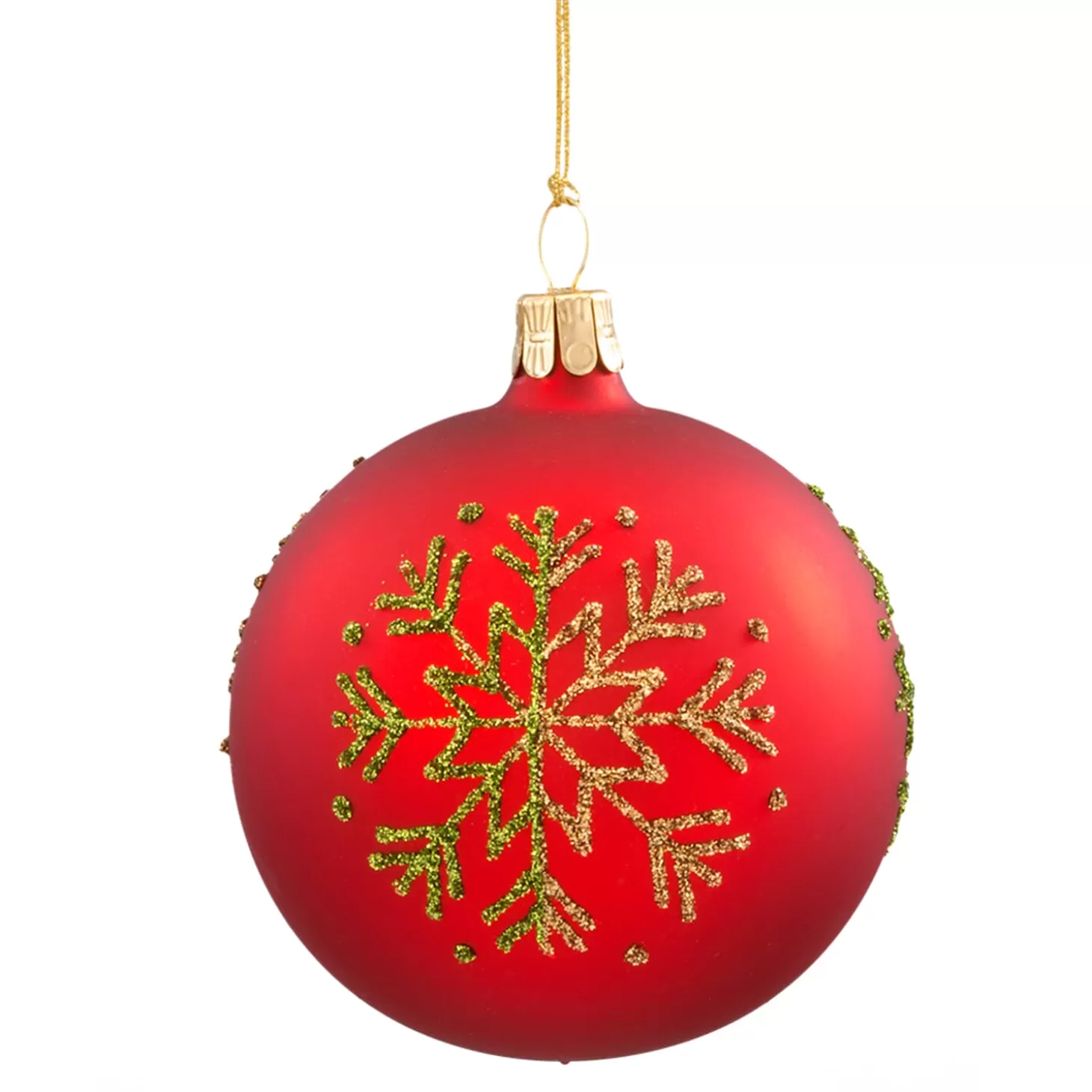 * Tree Baubles And Set Offers>Glass Bauble Red With Green Snowflake, 7 Cm