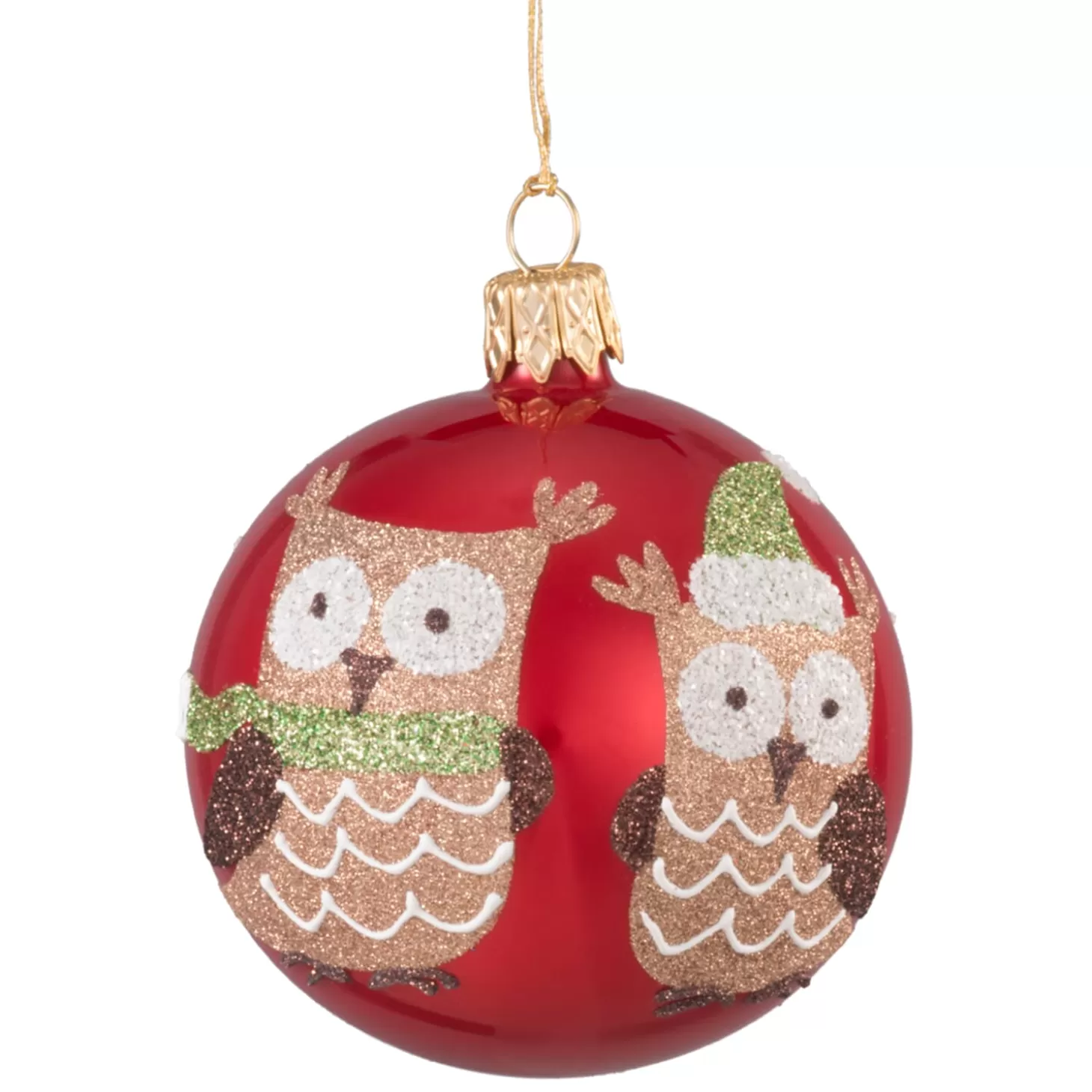 * Tree Baubles And Set Offers>Glass Bauble Red With Two Owls, 7 Cm