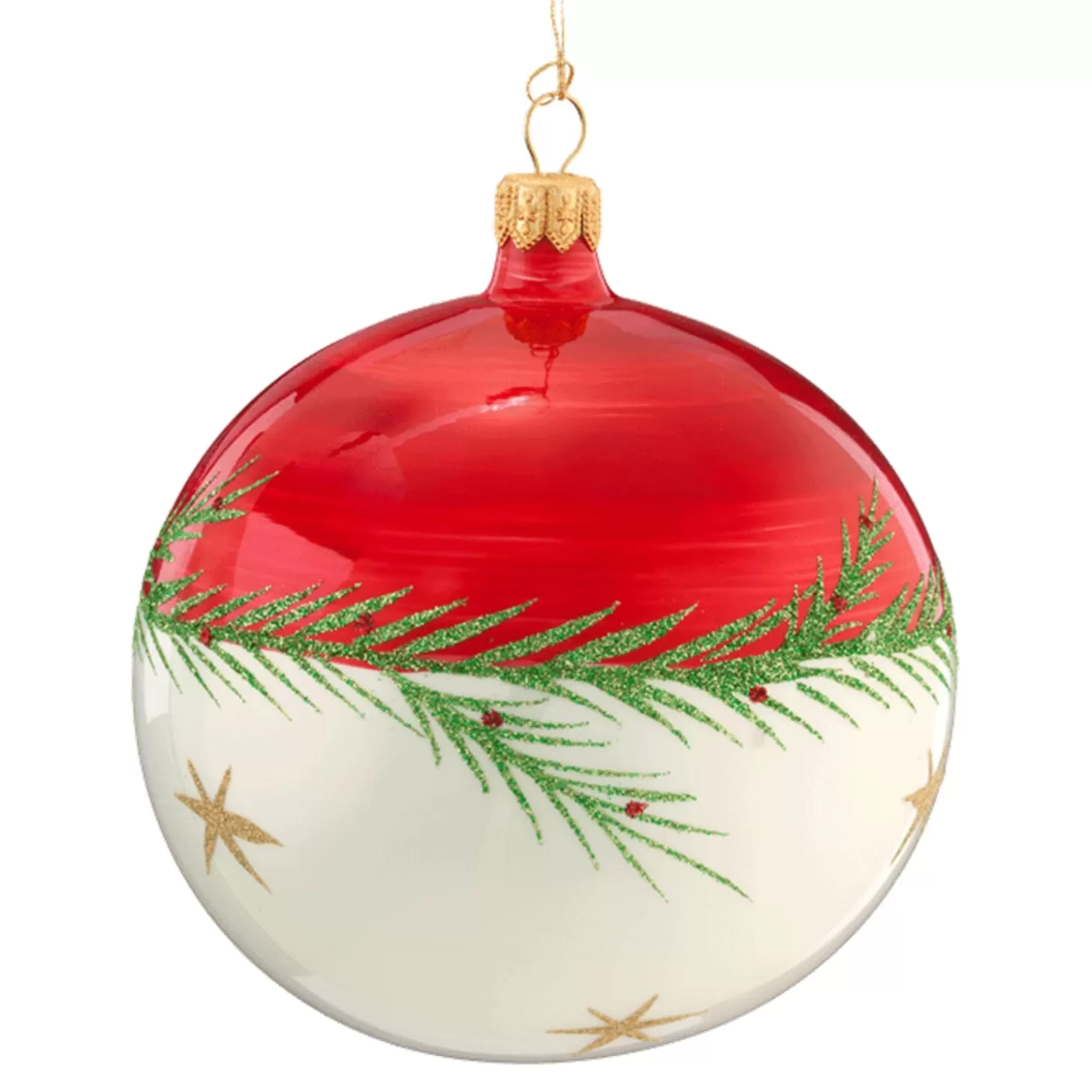 * Tree Baubles And Set Offers>Glass Bauble Red-White With Twig And Stars, 10 Cm