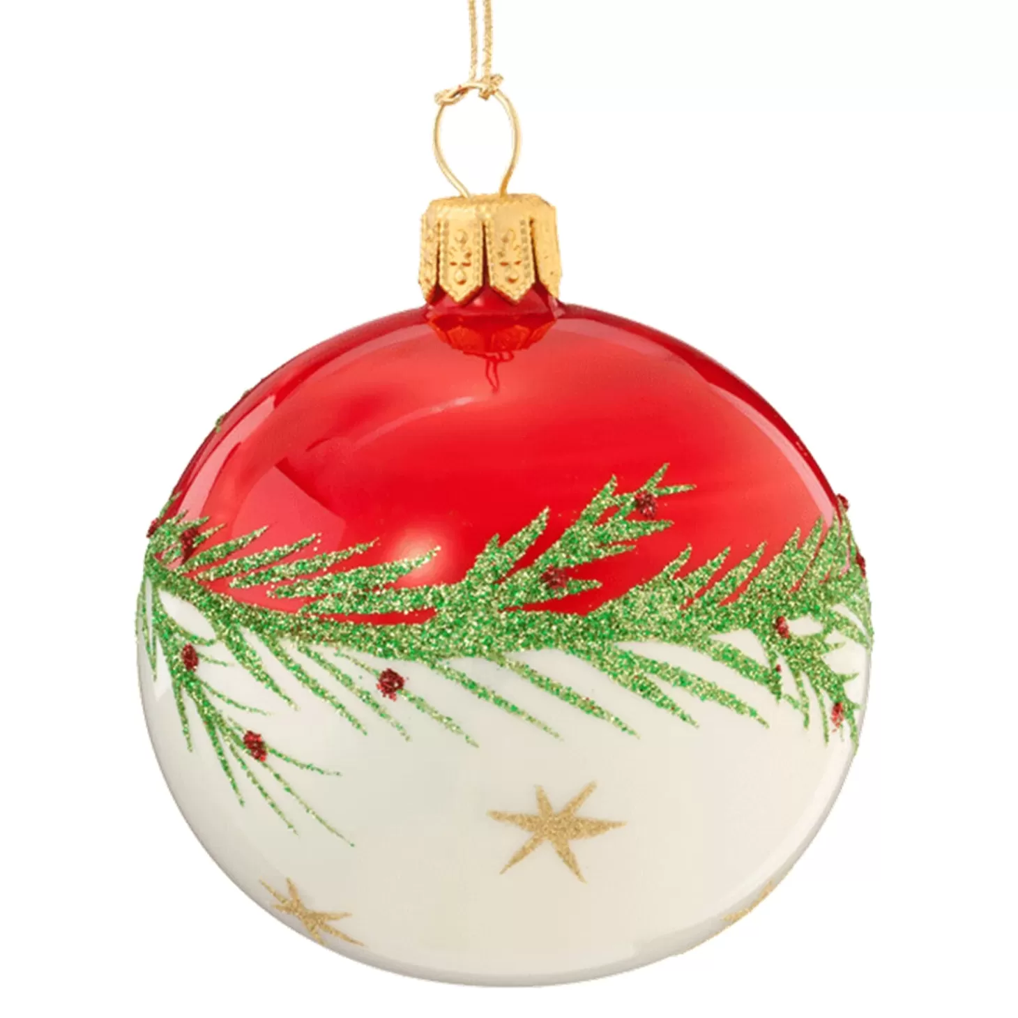 * Tree Baubles And Set Offers>Glass Bauble Red-White With Twig And Stars, 6 Cm